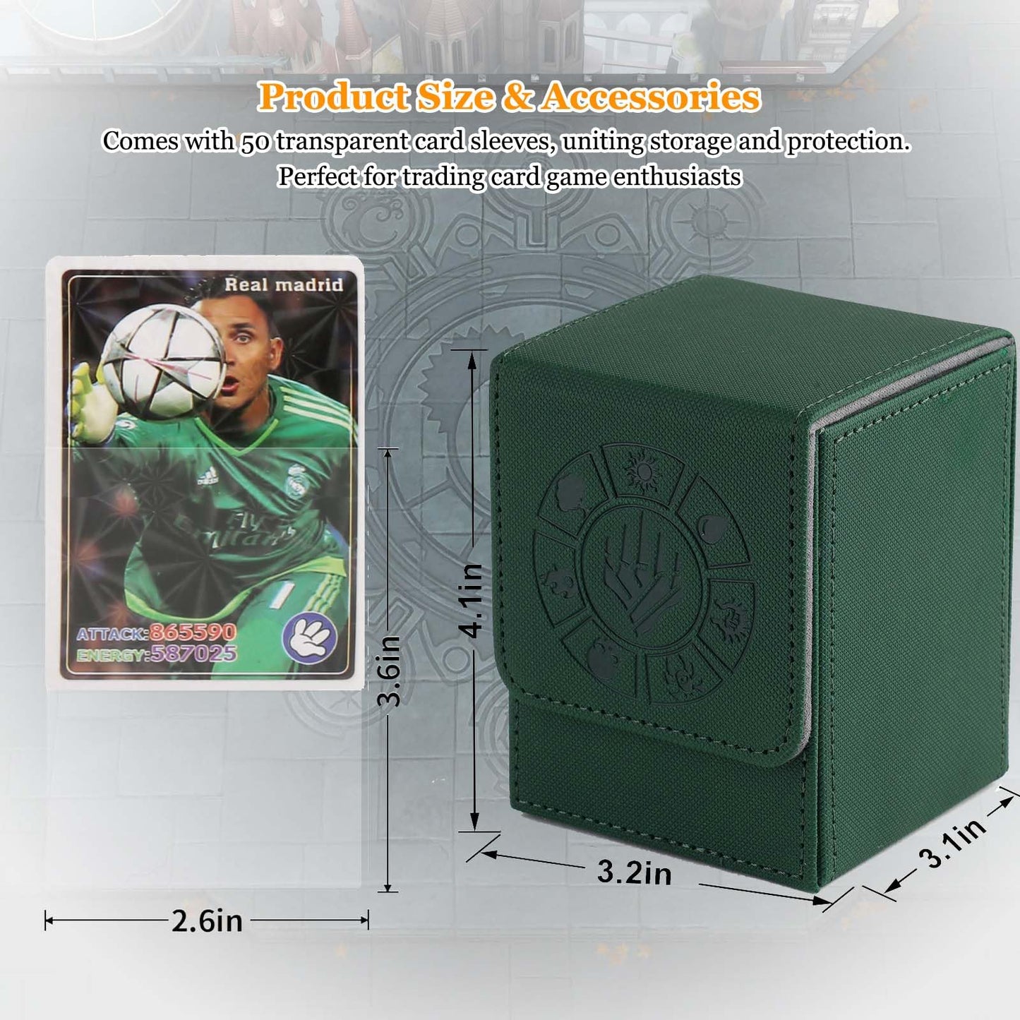 Arkeiliy Card Deck Box – 200+ Capacity, Magnetic Buckle, Green