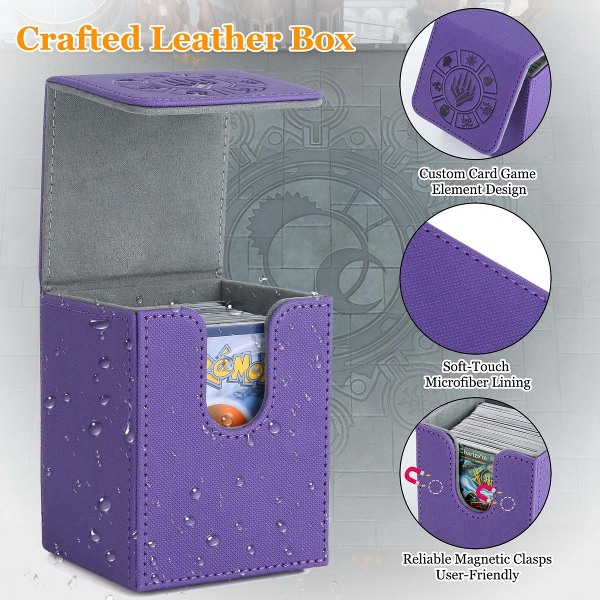 Arkeiliy Card Deck Box – 110+ Card Storage for MTG, 50 Sleeves, Purple