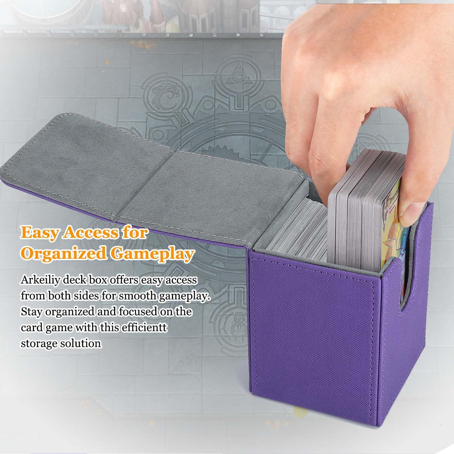 Arkeiliy Card Deck Box – 110+ Card Storage for MTG, 50 Sleeves, Purple