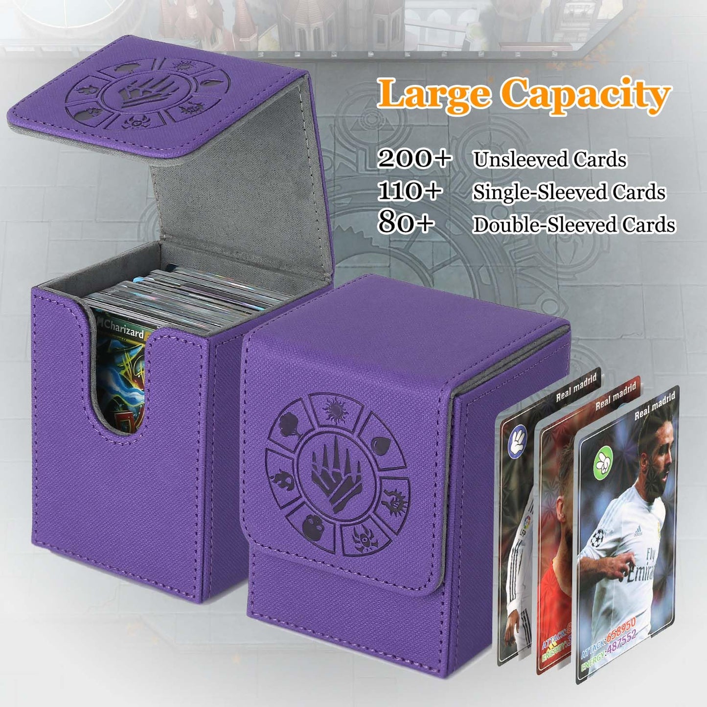 Arkeiliy Card Deck Box – 110+ Card Storage for MTG, 50 Sleeves, Purple