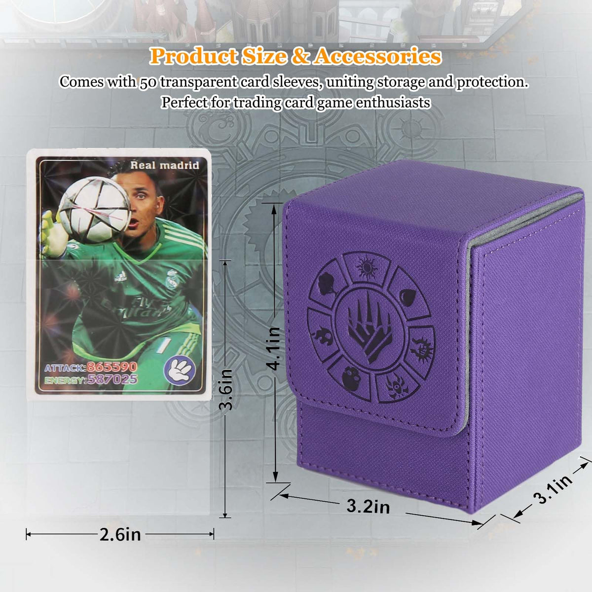 Arkeiliy Card Deck Box – 110+ Card Storage for MTG, 50 Sleeves, Purple