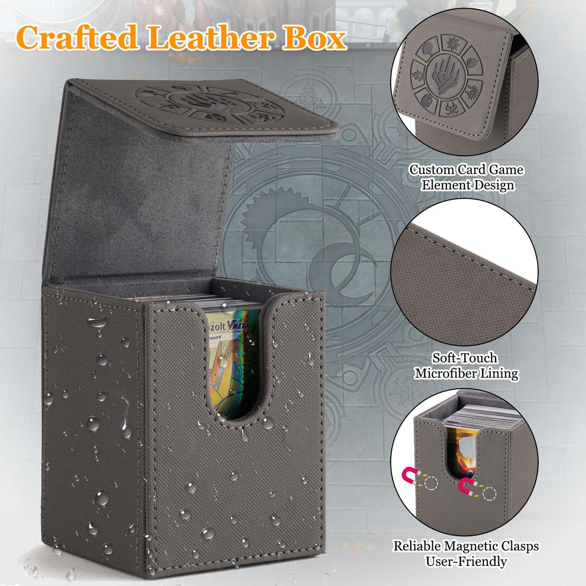 Arkeiliy Card Deck Box Grey – 110+ Card Storage with 50 Sleeves | MTG, Commander & Collectible Card Case