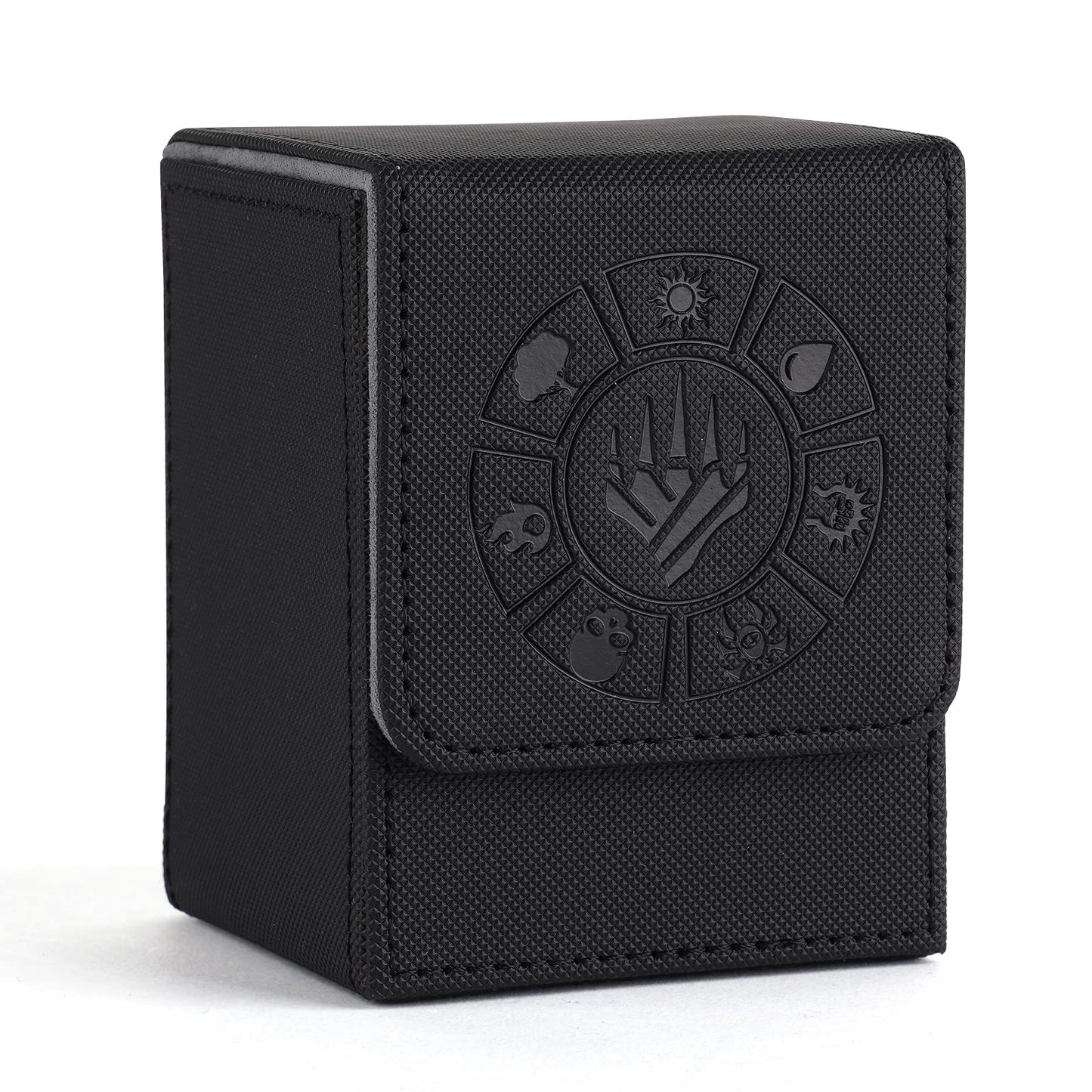 Arkeiliy Card Deck Box – 110+ Card Storage, Magnetic Buckle, 50 Sleeves Included (Black)