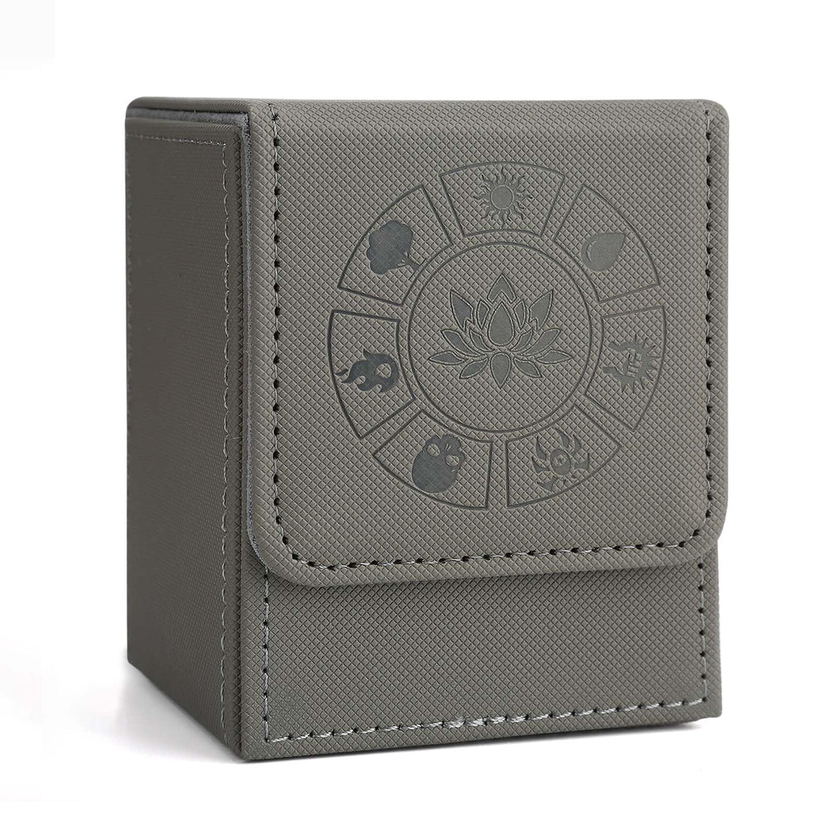 Arkeiliy MTG Deck Box — Leather 110+ Card Storage with 50 Sleeves (Grey)
