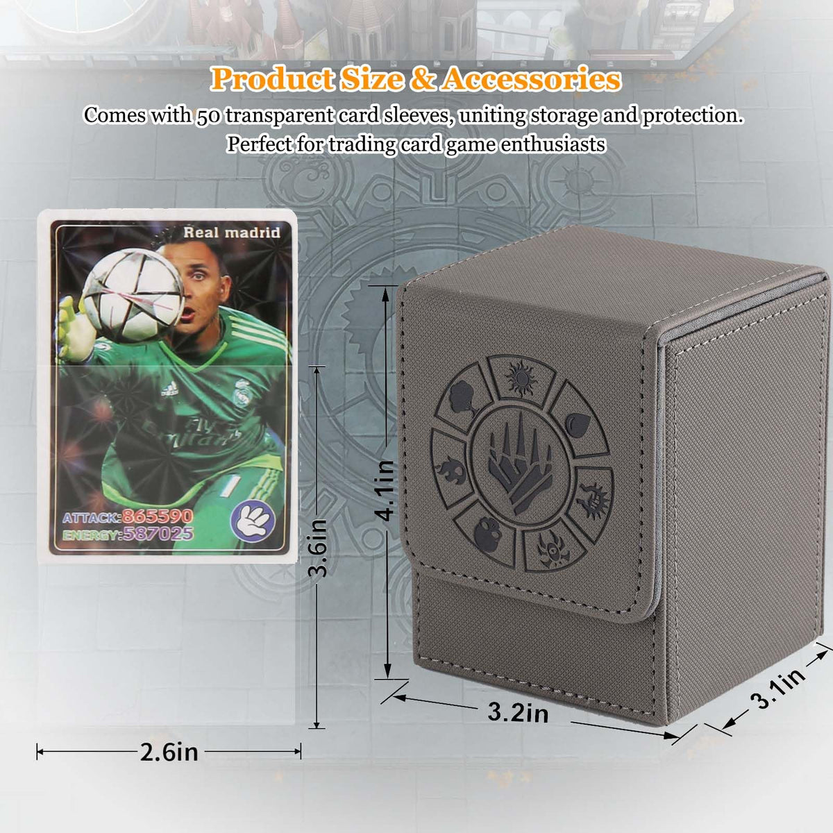 Arkeiliy Card Deck Box Grey – 110+ Card Storage with 50 Sleeves | MTG, Commander & Collectible Card Case