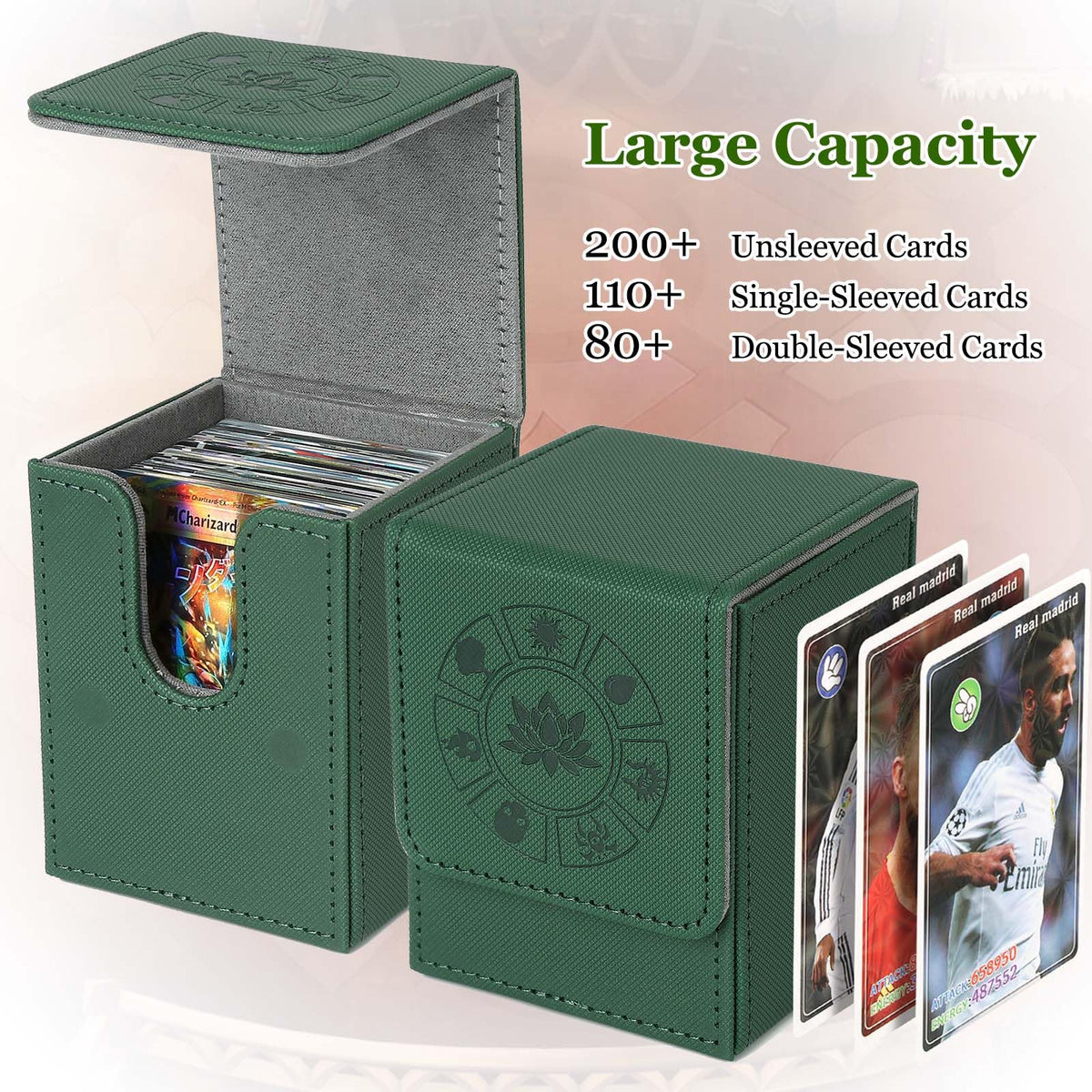 Arkeiliy MTG Deck Box with 50 Card Sleeves | 110+ Card Capacity Leather Case – Green