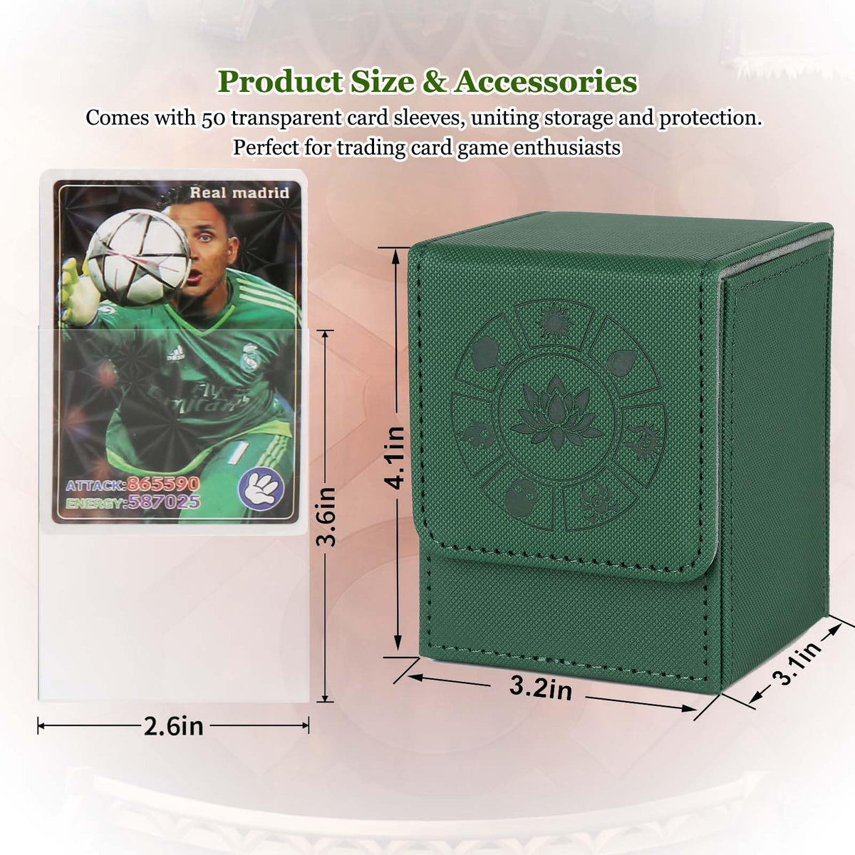 Arkeiliy MTG Deck Box with 50 Card Sleeves | 110+ Card Capacity Leather Case – Green