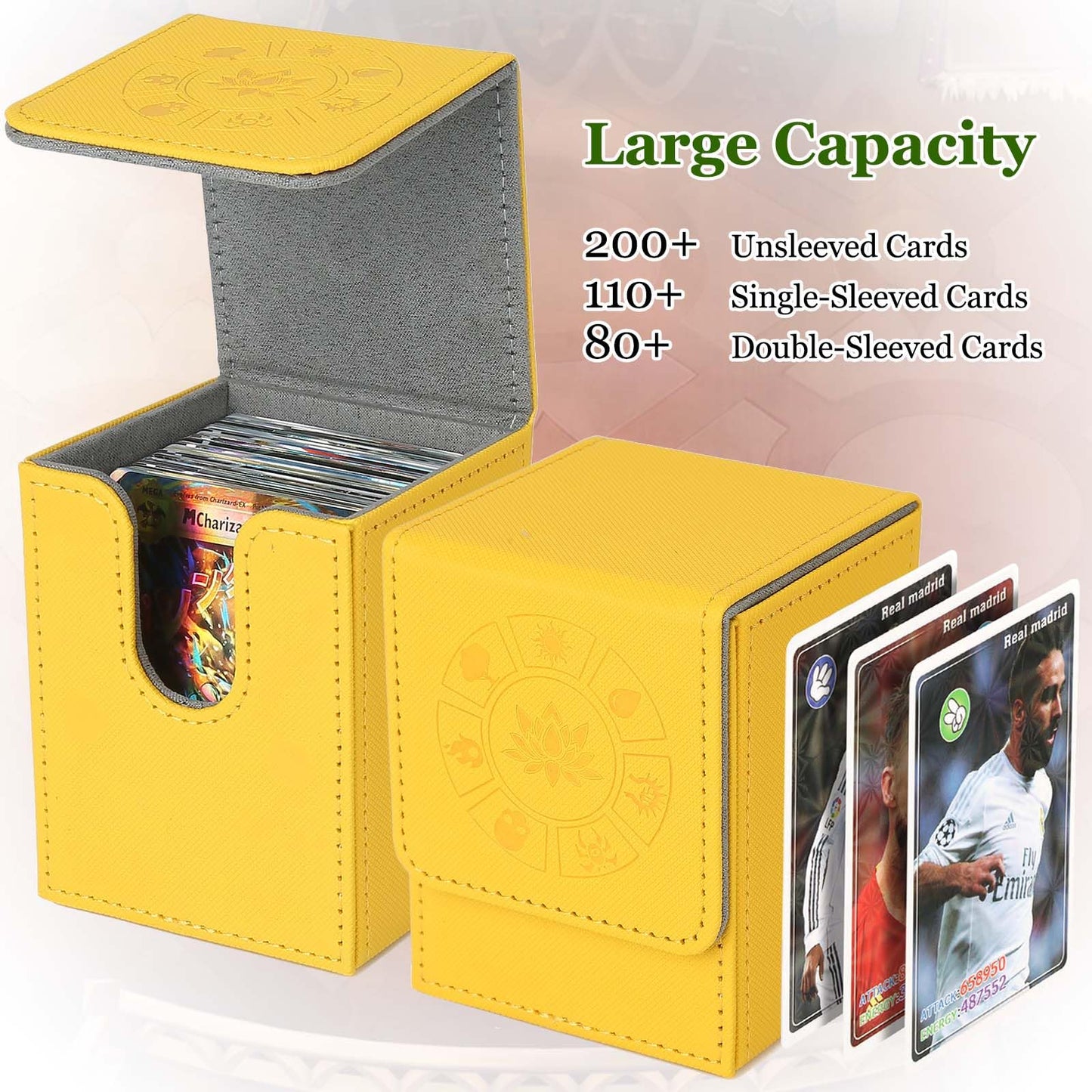 Arkeiliy MTG Deck Box with 50 Sleeves – Leather Card Case, 110+ Card Storage (Yellow)