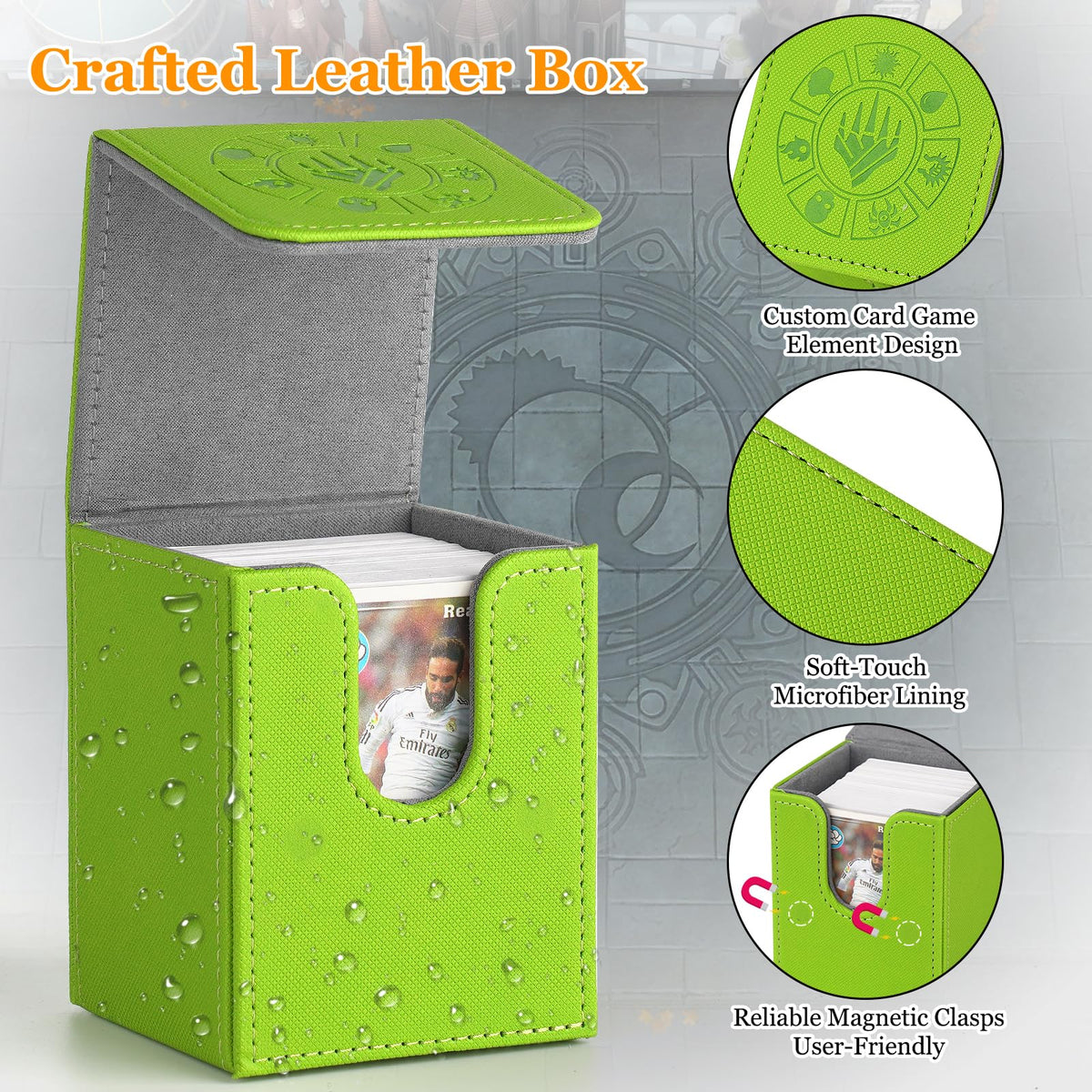 Arkeiliy Card Deck Box – 110+ Cards, Magnetic Buckle, 50 Sleeves Included (Grass)