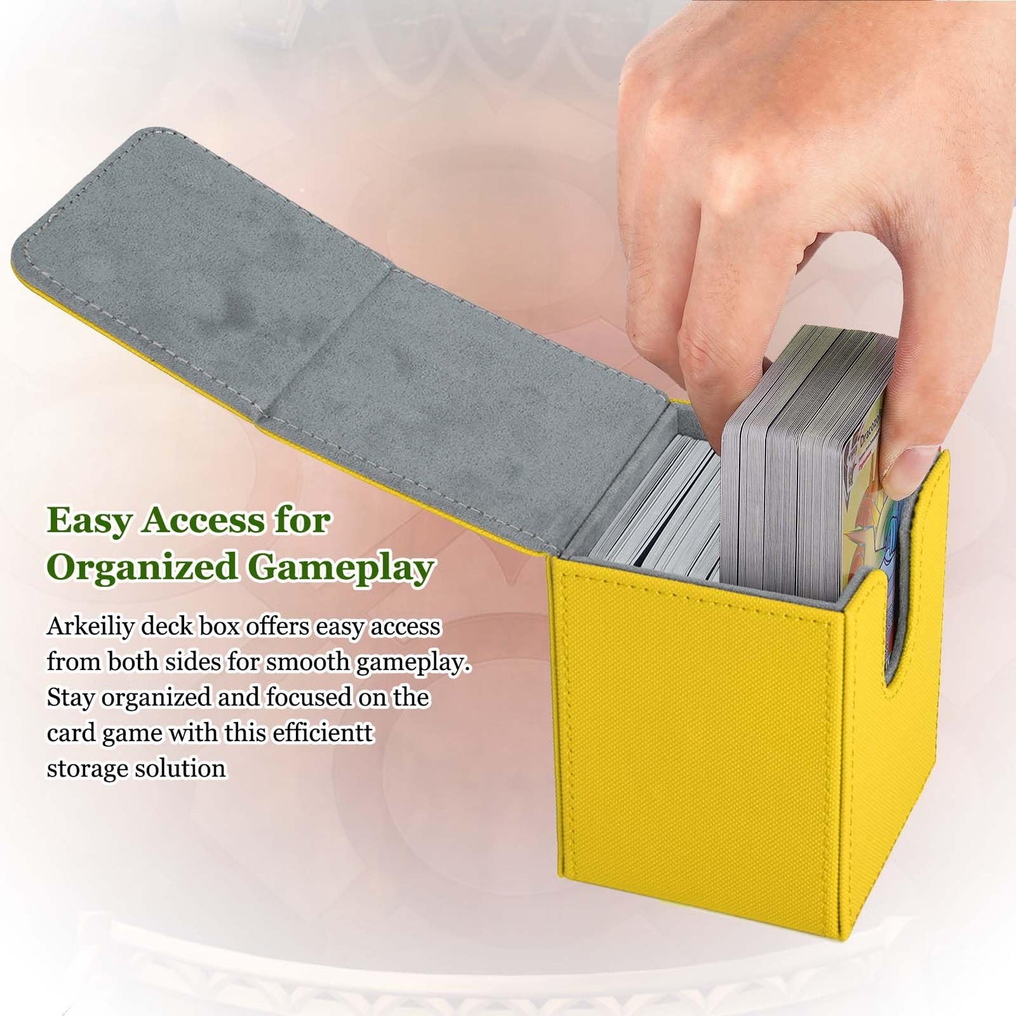 Arkeiliy MTG Deck Box with 50 Sleeves – Leather Card Case, 110+ Card Storage (Yellow)