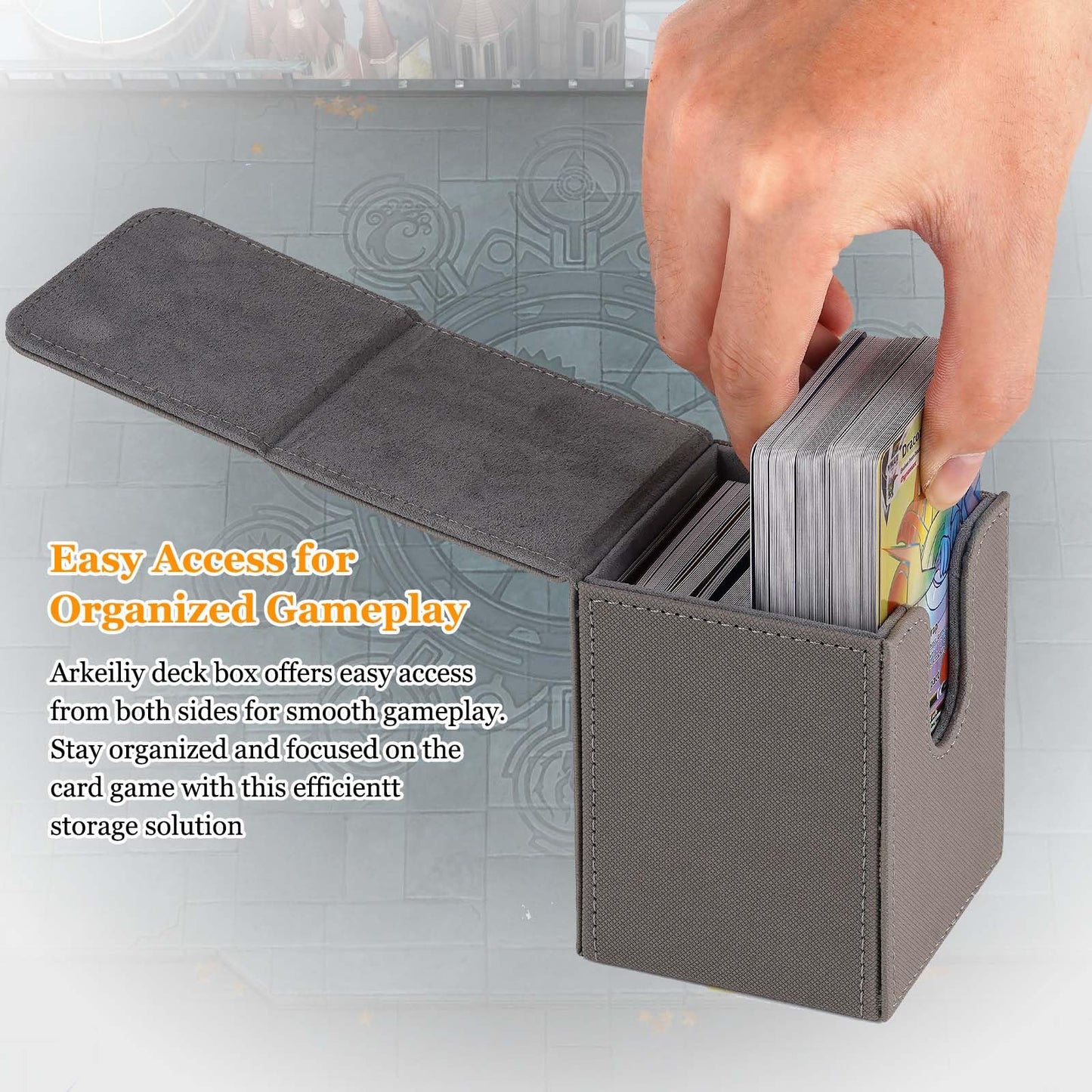 Arkeiliy Card Deck Box Grey – 110+ Card Storage with 50 Sleeves | MTG, Commander & Collectible Card Case