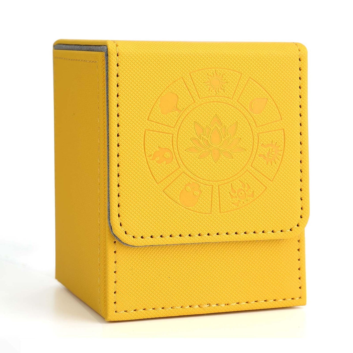 Arkeiliy MTG Deck Box with 50 Sleeves – Leather Card Case, 110+ Card Storage (Yellow)