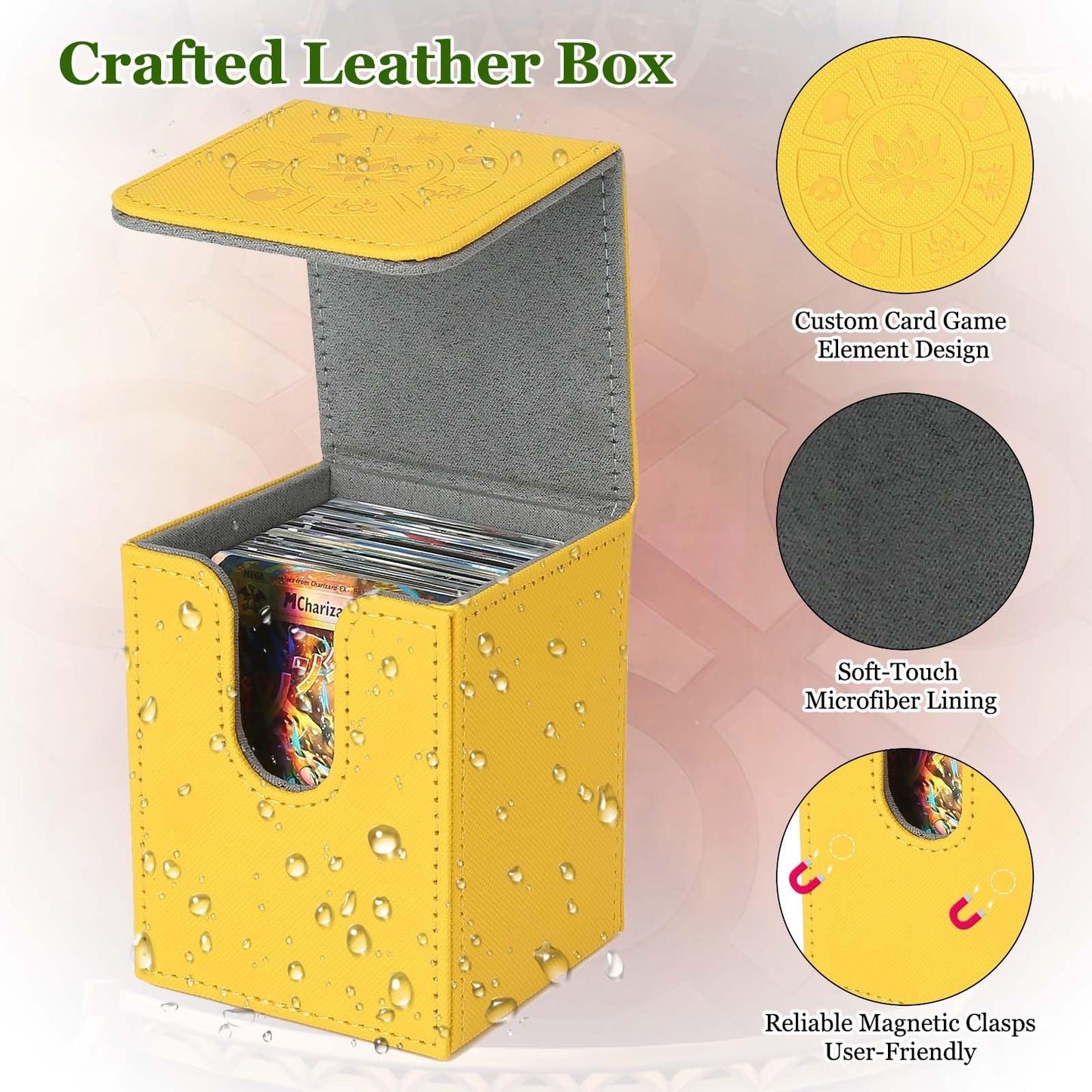 Arkeiliy MTG Deck Box with 50 Sleeves – Leather Card Case, 110+ Card Storage (Yellow)
