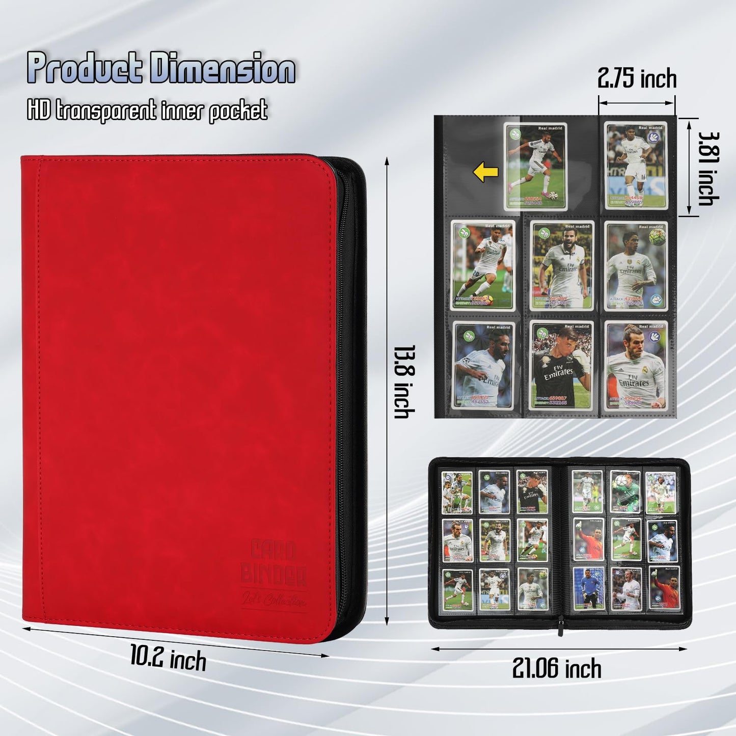 Arkeiliy Trading Card Binder - Premium 9-Pocket, Double-Sided, 540-Card Capacity, PU Leather, Red