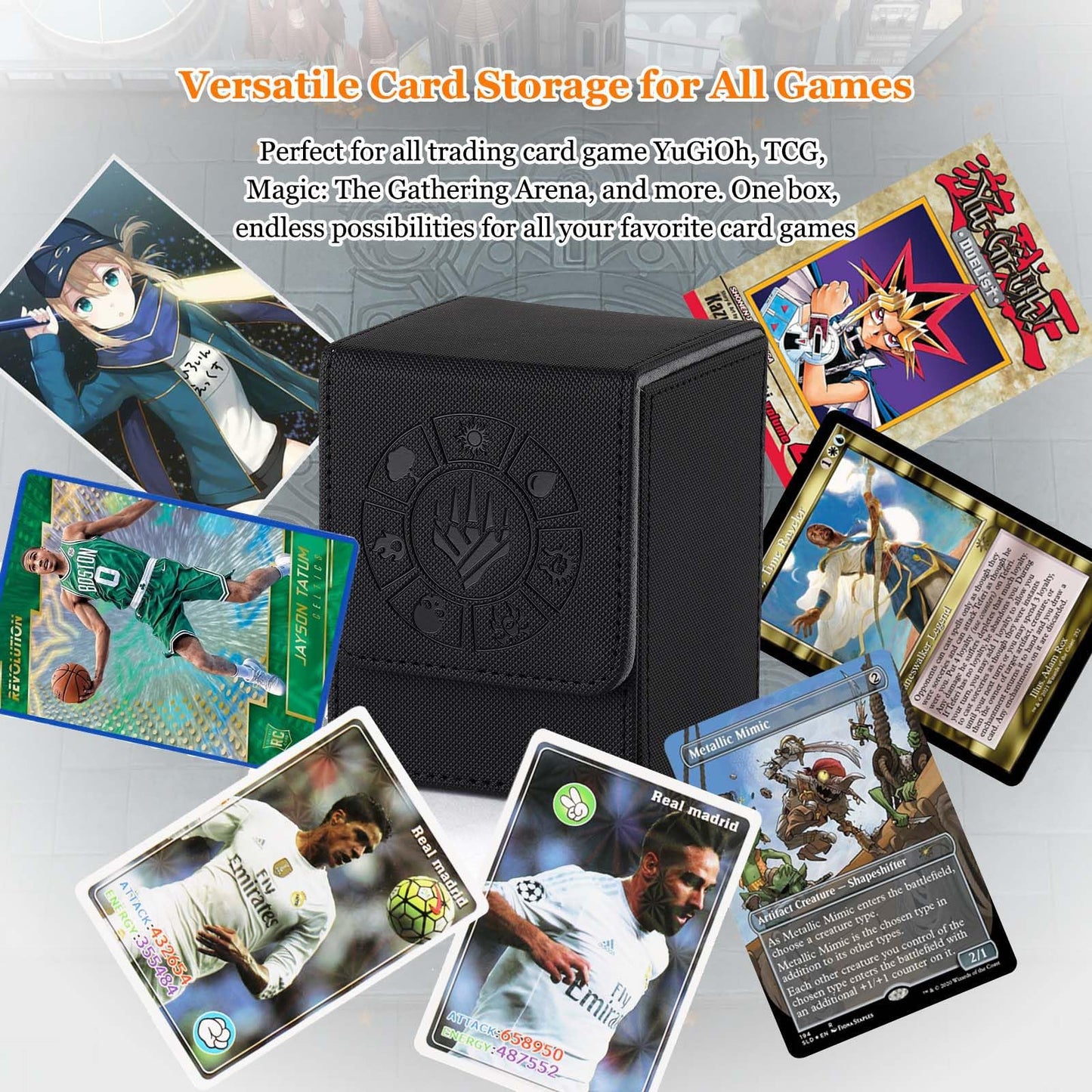 Arkeiliy Card Deck Box – 110+ Card Storage, Magnetic Buckle, 50 Sleeves Included (Black)