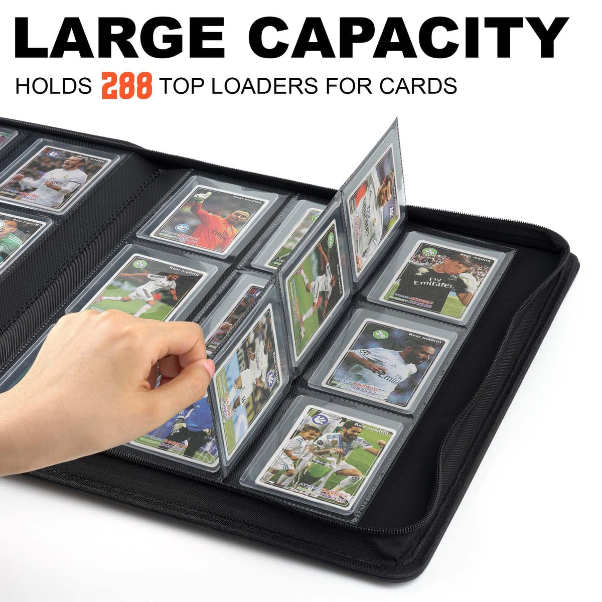 Arkeiliy Toploader Binder – 9-Pocket Pages, 288-Card Capacity, Durable PU Leather (Gray)