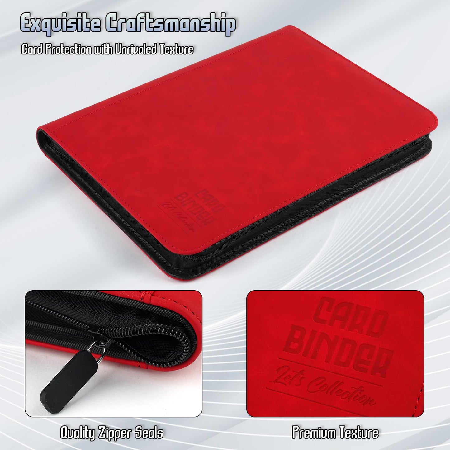 Arkeiliy Trading Card Binder - Premium 9-Pocket, Double-Sided, 540-Card Capacity, PU Leather, Red