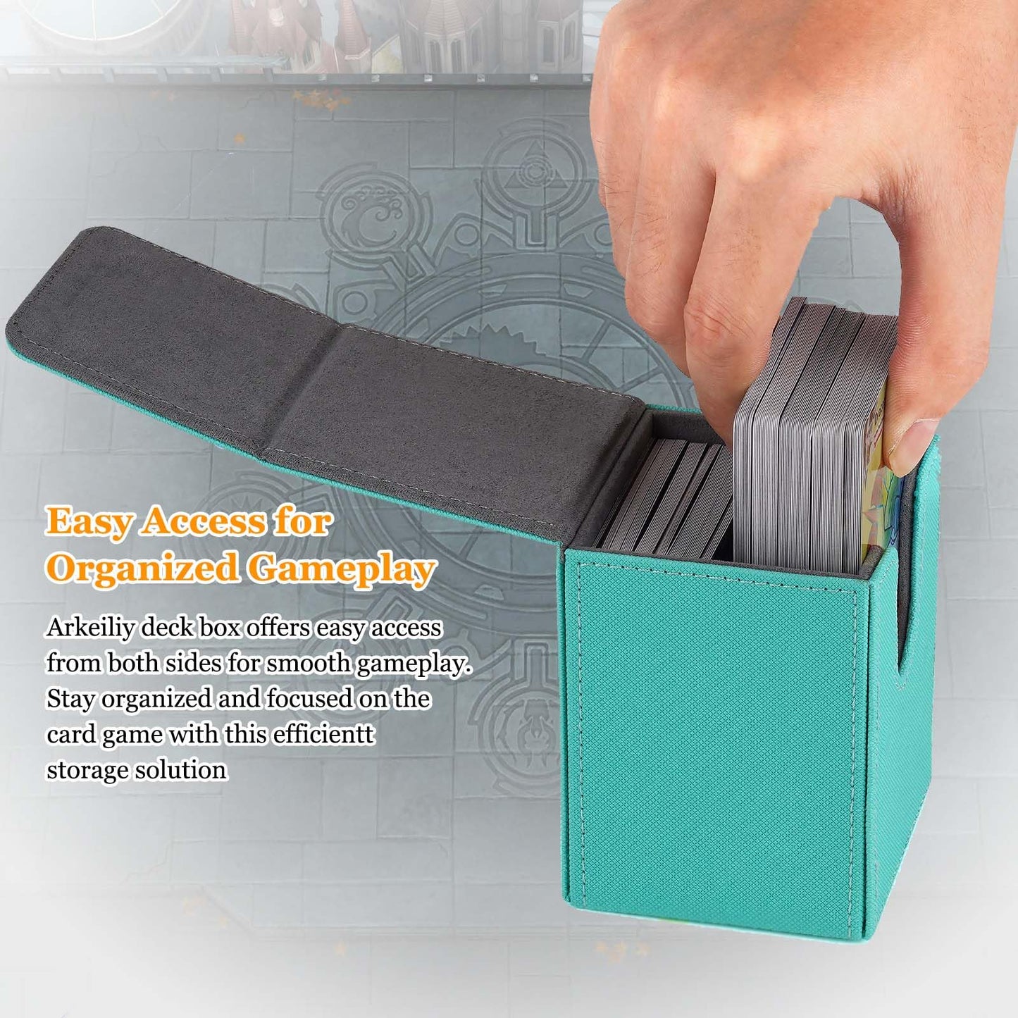 Arkeiliy Card Deck Box – 110+ Card Storage MTG Box with 50 Sleeves (Turquoise)