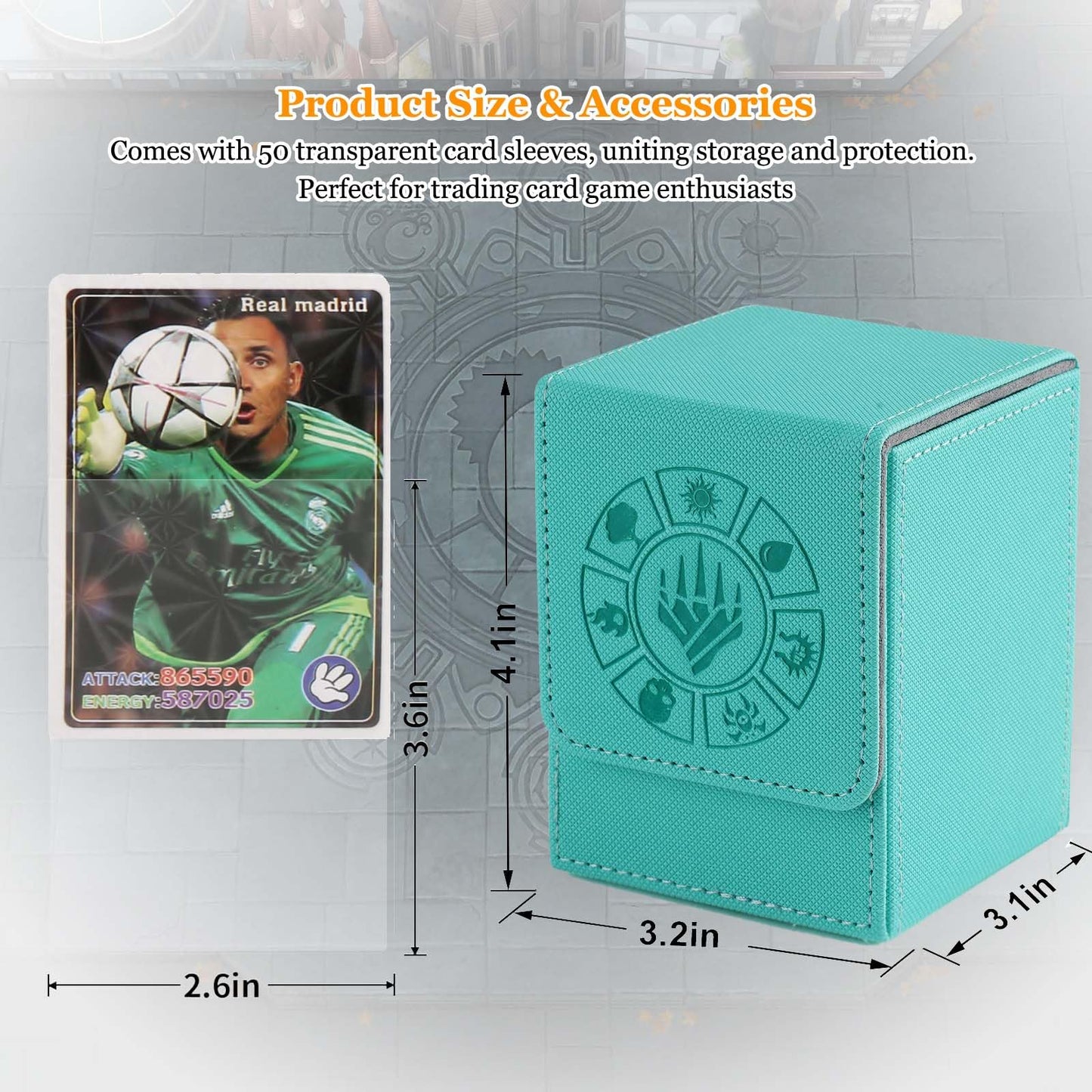 Arkeiliy Card Deck Box – 110+ Card Storage MTG Box with 50 Sleeves (Turquoise)