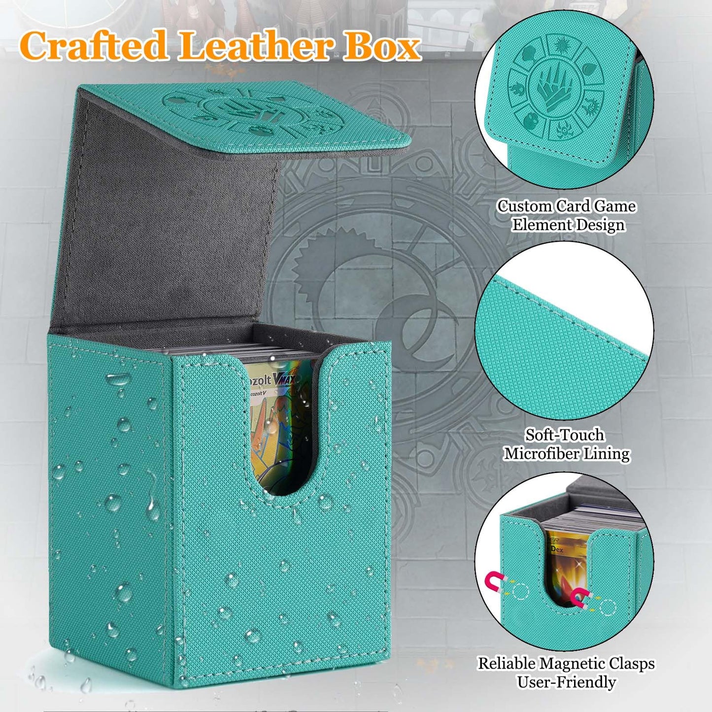 Arkeiliy Card Deck Box – 110+ Card Storage MTG Box with 50 Sleeves (Turquoise)