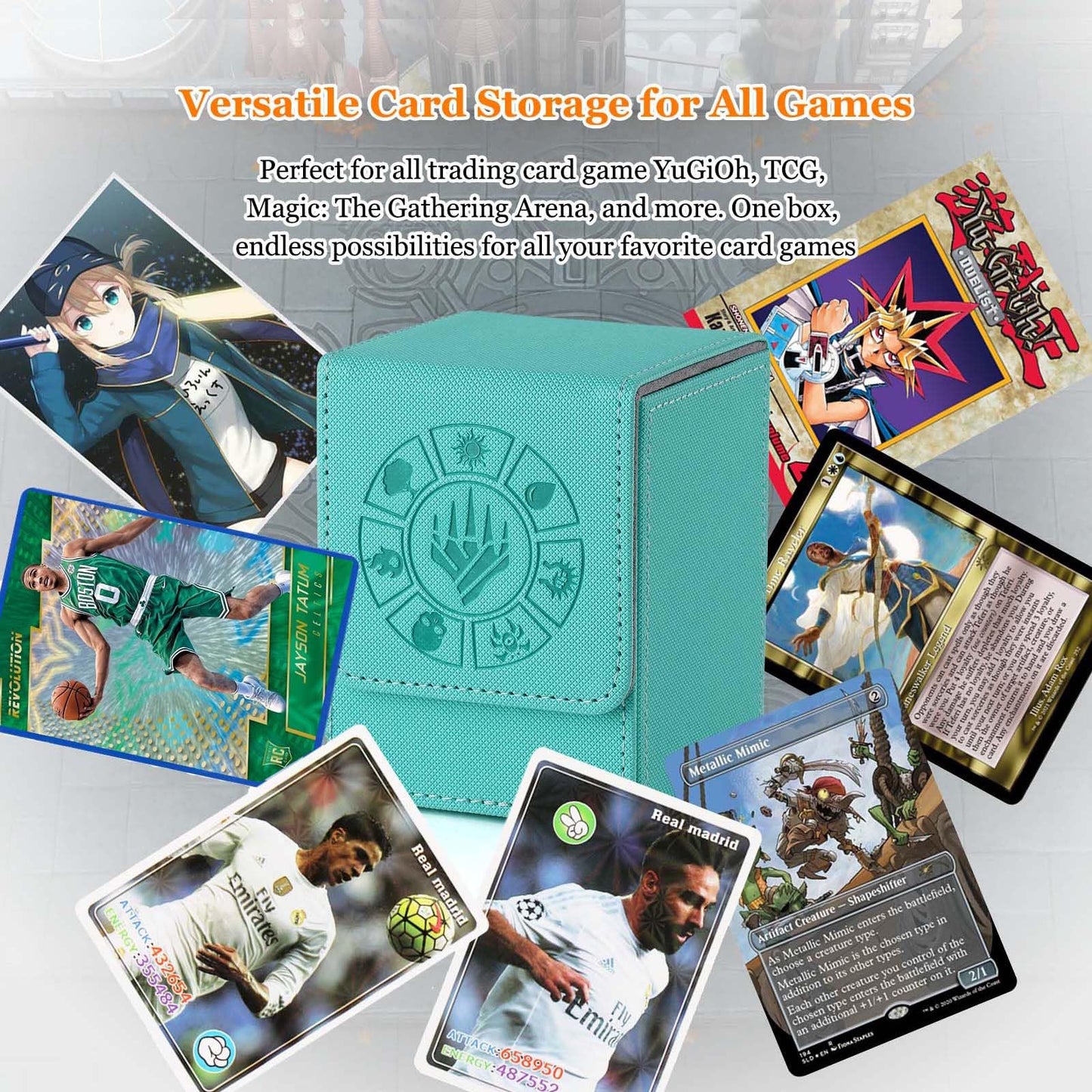 Arkeiliy Card Deck Box – 110+ Card Storage MTG Box with 50 Sleeves (Turquoise)