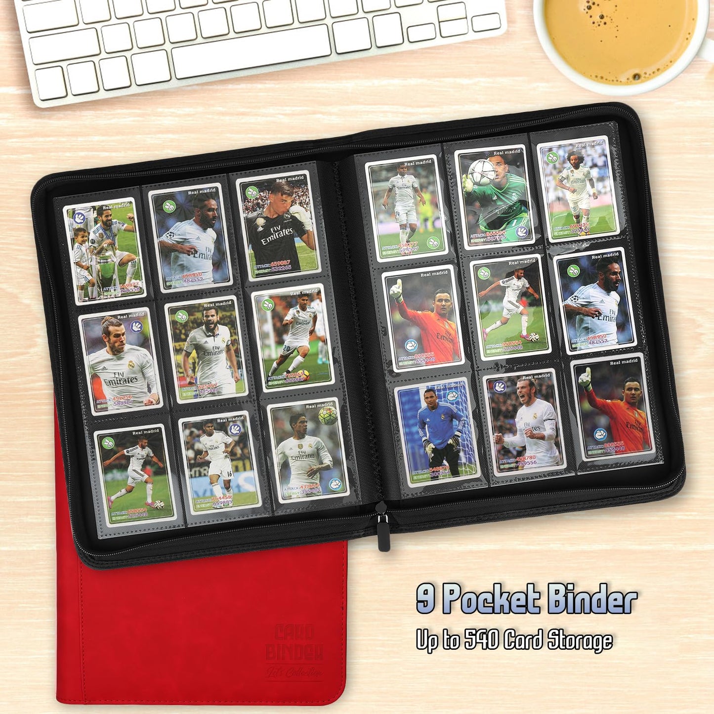 Arkeiliy Trading Card Binder - Premium 9-Pocket, Double-Sided, 540-Card Capacity, PU Leather, Red
