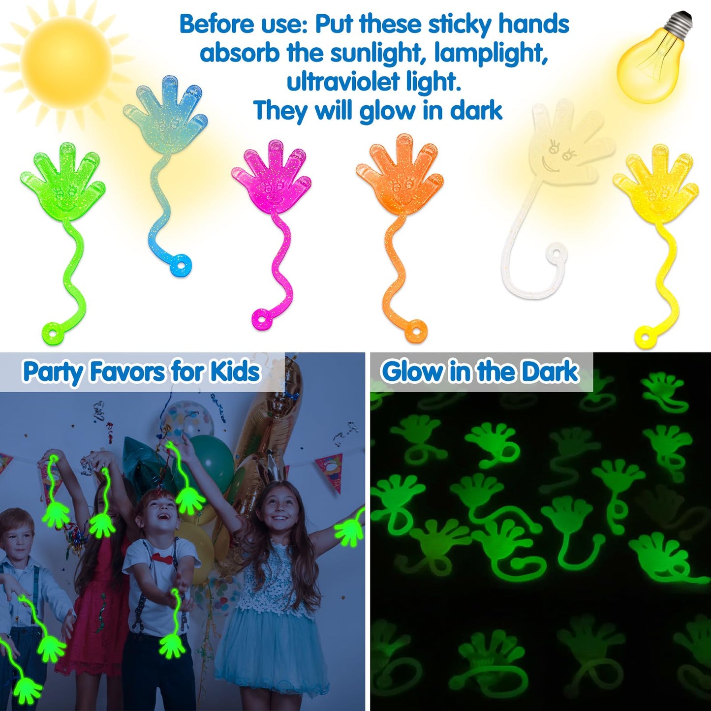 Armaytoy Glow-in-the-Dark Glitter Sticky Hands – 20 Pack Party Favors & Prizes