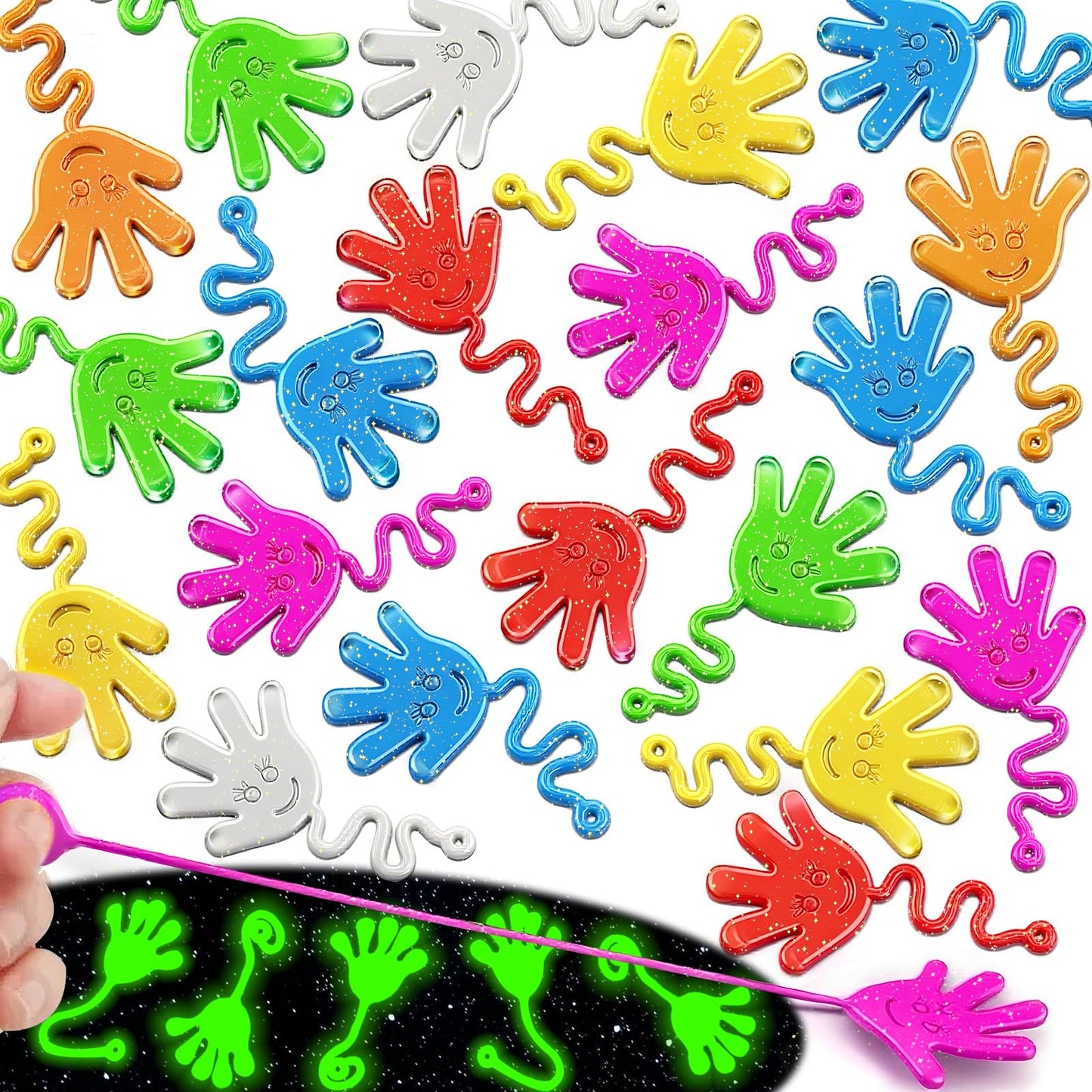 Armaytoy Glow-in-the-Dark Glitter Sticky Hands – 20 Pack Party Favors & Prizes