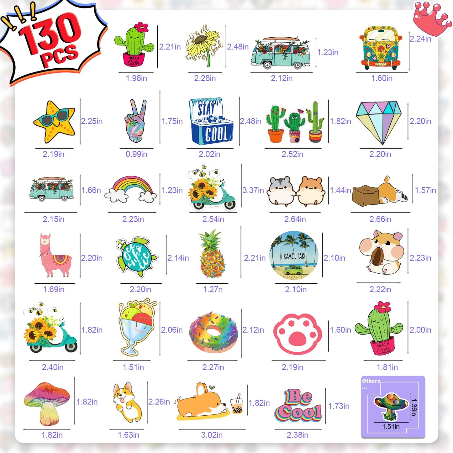 Arme 130Pcs Cute Stickers Pack – Waterproof Vinyl for Water Bottles, Laptops & More