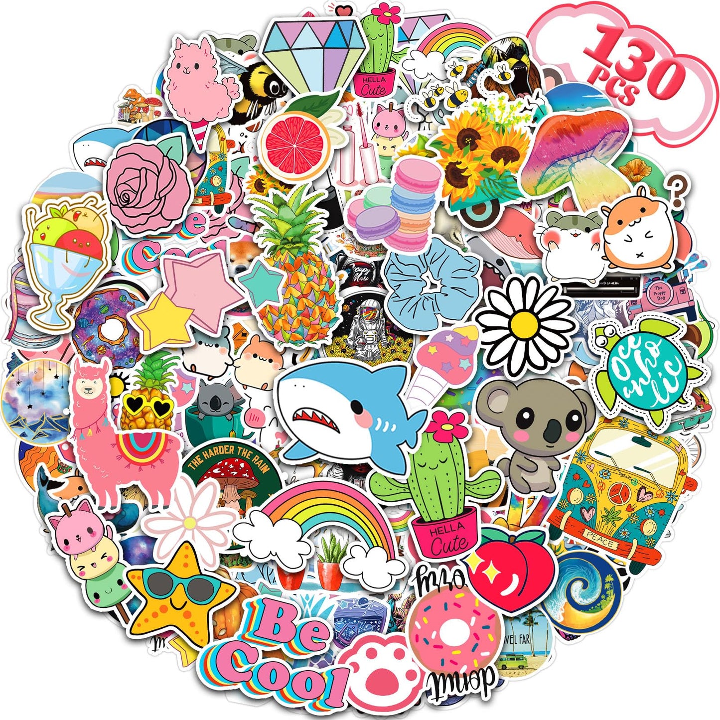 Arme 130Pcs Cute Stickers Pack – Waterproof Vinyl for Water Bottles, Laptops & More
