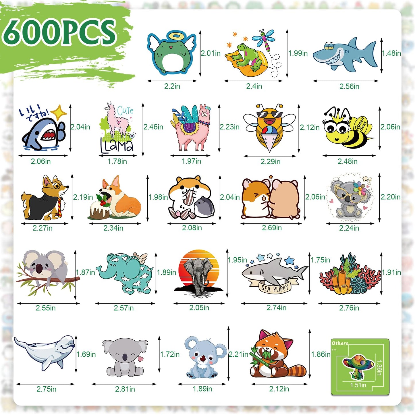 Arme 600Pcs Animal Stickers Pack - Colorful Waterproof Vinyl Stickers for Water Bottles, Laptops & Notebooks