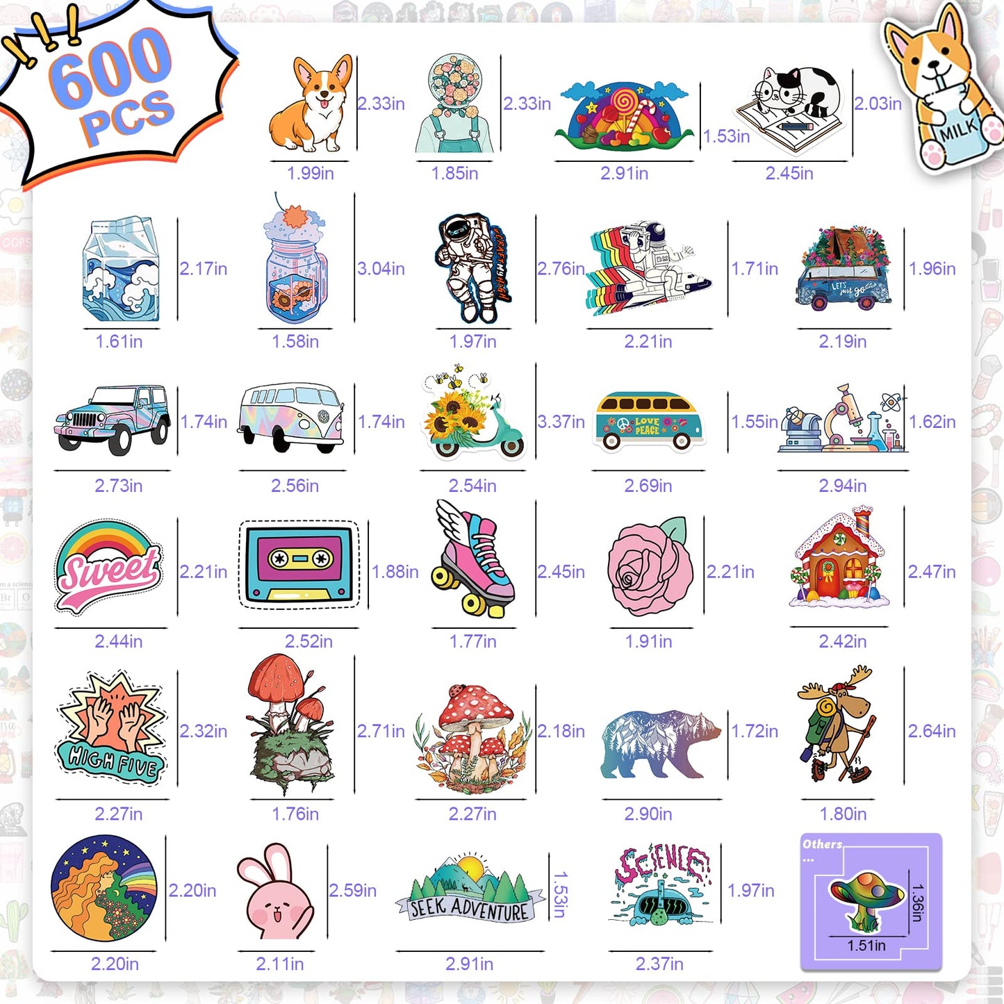Arme 600 PCS Stickers Pack - Waterproof Vinyl Stickers for Water Bottles, Laptops & Notebooks | Colorful Valentine's Day Gift