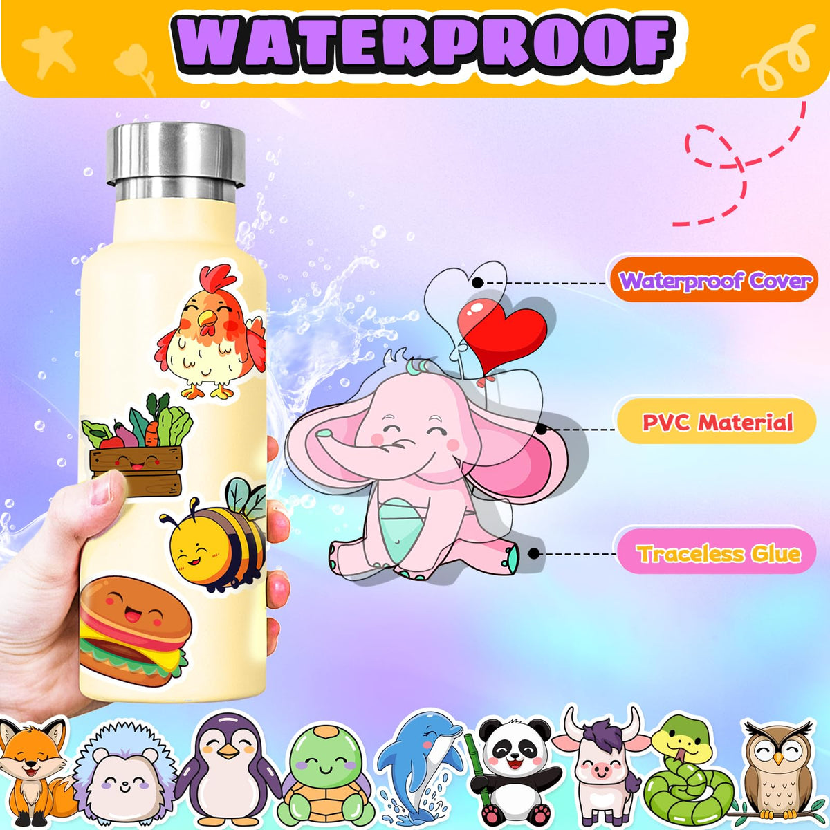Arme 300Pcs Kids Vinyl Stickers – Easy Peel Kawaii Bulk Pack for Water Bottles, Laptops & Notebooks