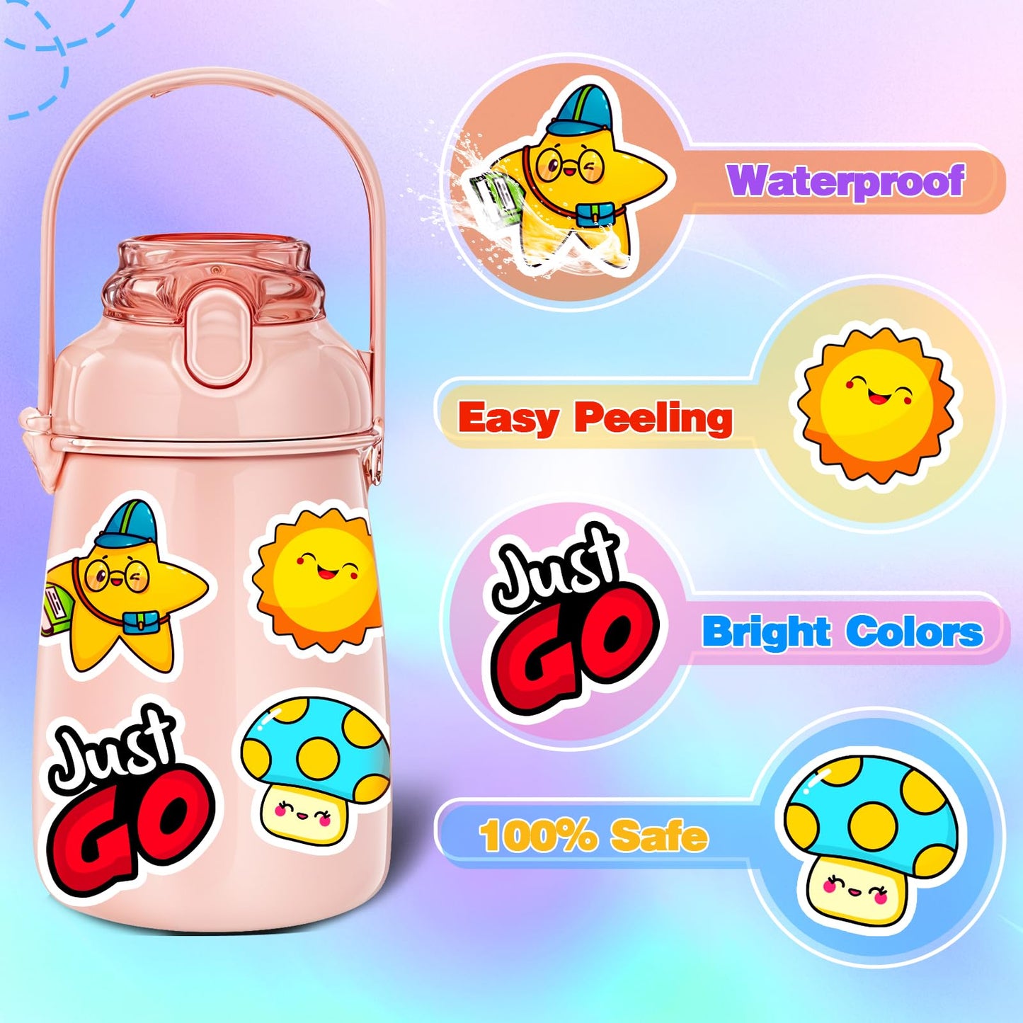 Arme 300Pcs Kids Vinyl Stickers – Easy Peel Kawaii Bulk Pack for Water Bottles, Laptops & Notebooks