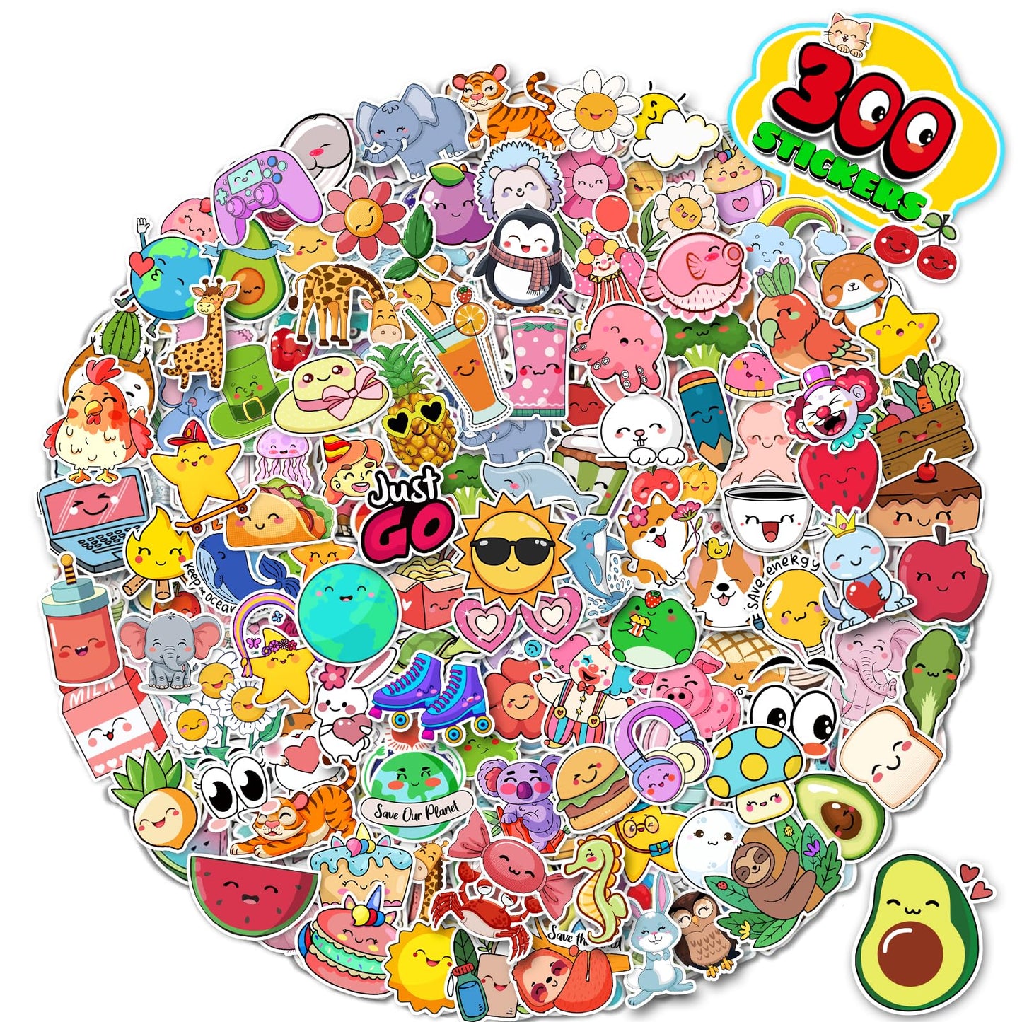 Arme 300Pcs Kids Vinyl Stickers – Easy Peel Kawaii Bulk Pack for Water Bottles, Laptops & Notebooks