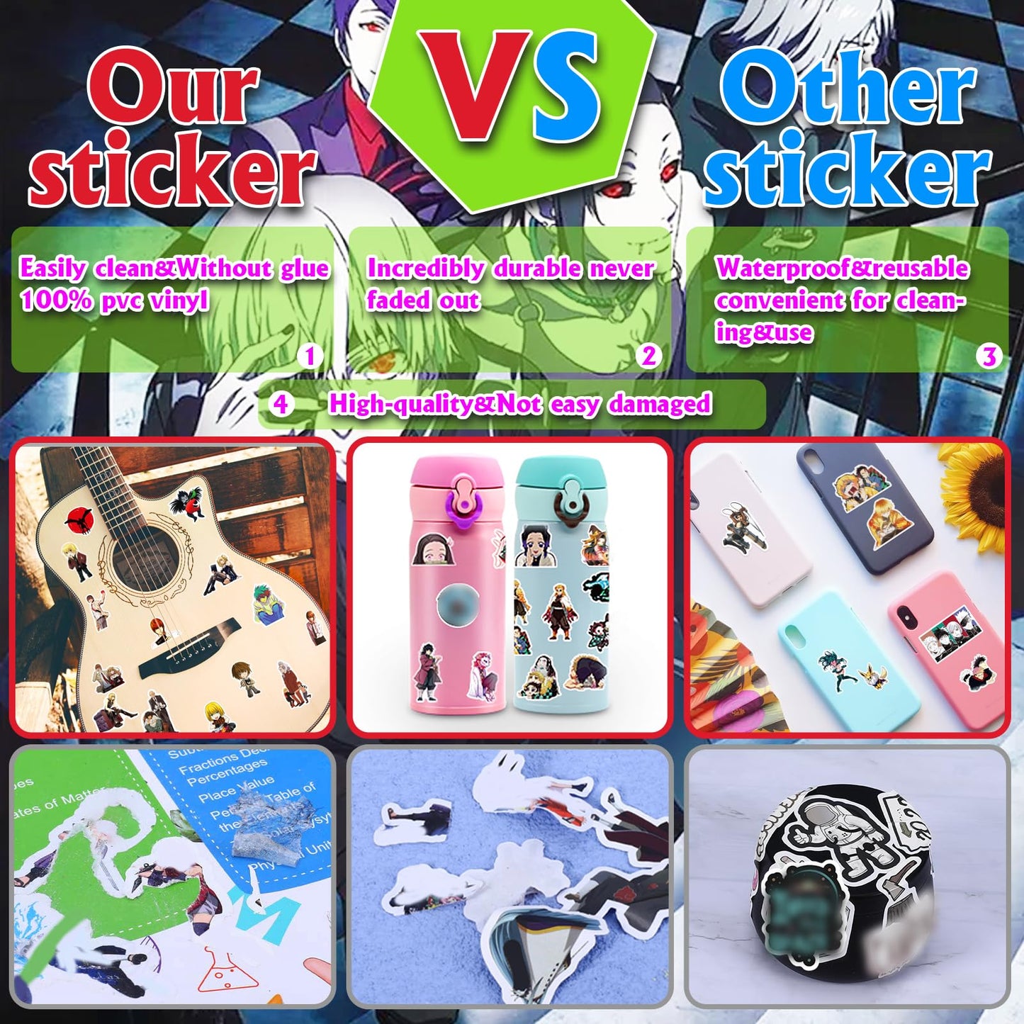 Arme Large Anime Sticker Pack – 600 Pcs, Waterproof Vinyl for Laptops & More