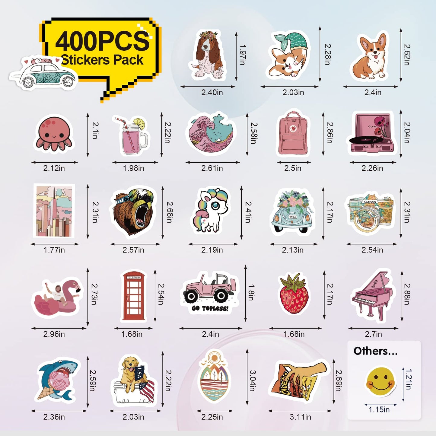 Arme 400-PCS Cute Vinyl Sticker Pack – Waterproof for Water Bottles, Laptops, Notebooks