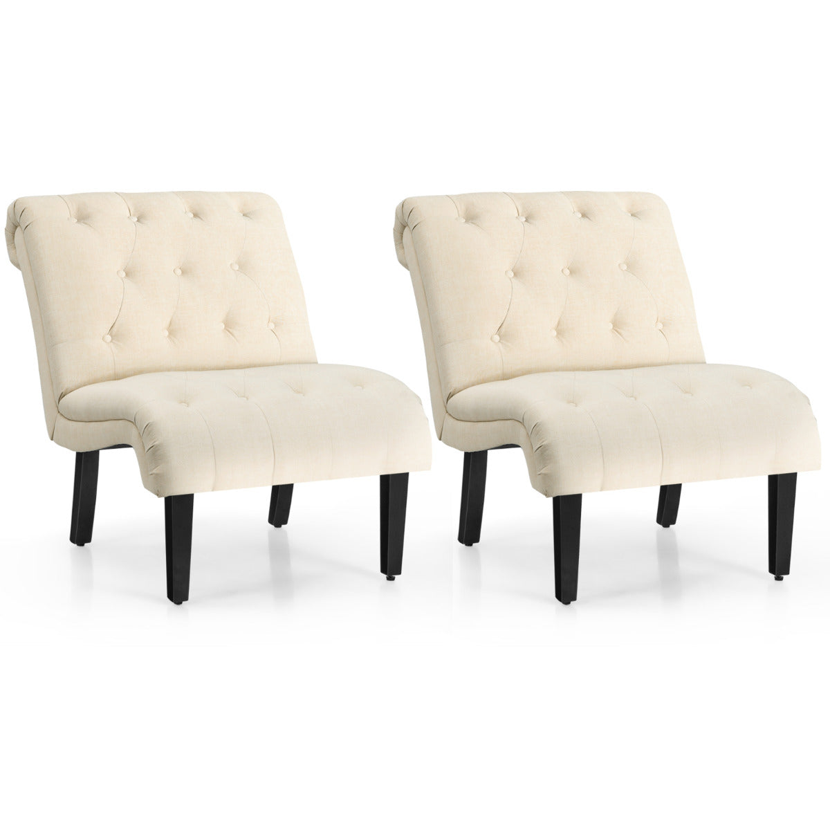Armless Accent Chair Modern Leisure Chair Set of 2-Beige
