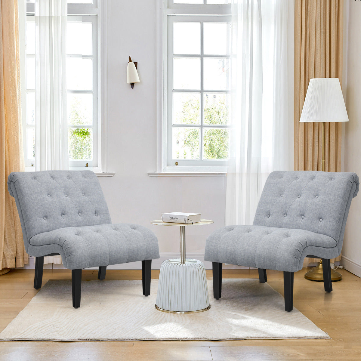Armless Accent Chair Modern Leisure Chair Set of 2-Beige