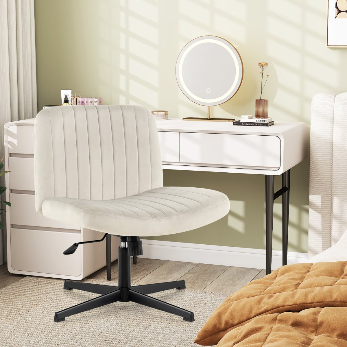 Armless Cross Legged Desk Chair with Wide Seat-Beige