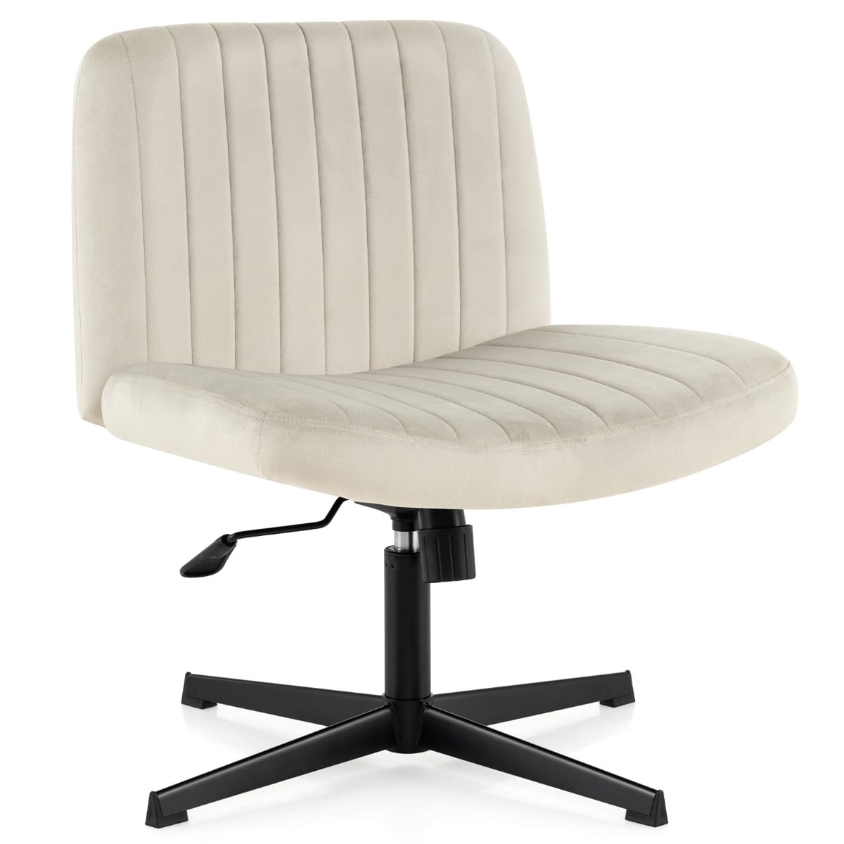 Armless Cross Legged Desk Chair with Wide Seat-Beige