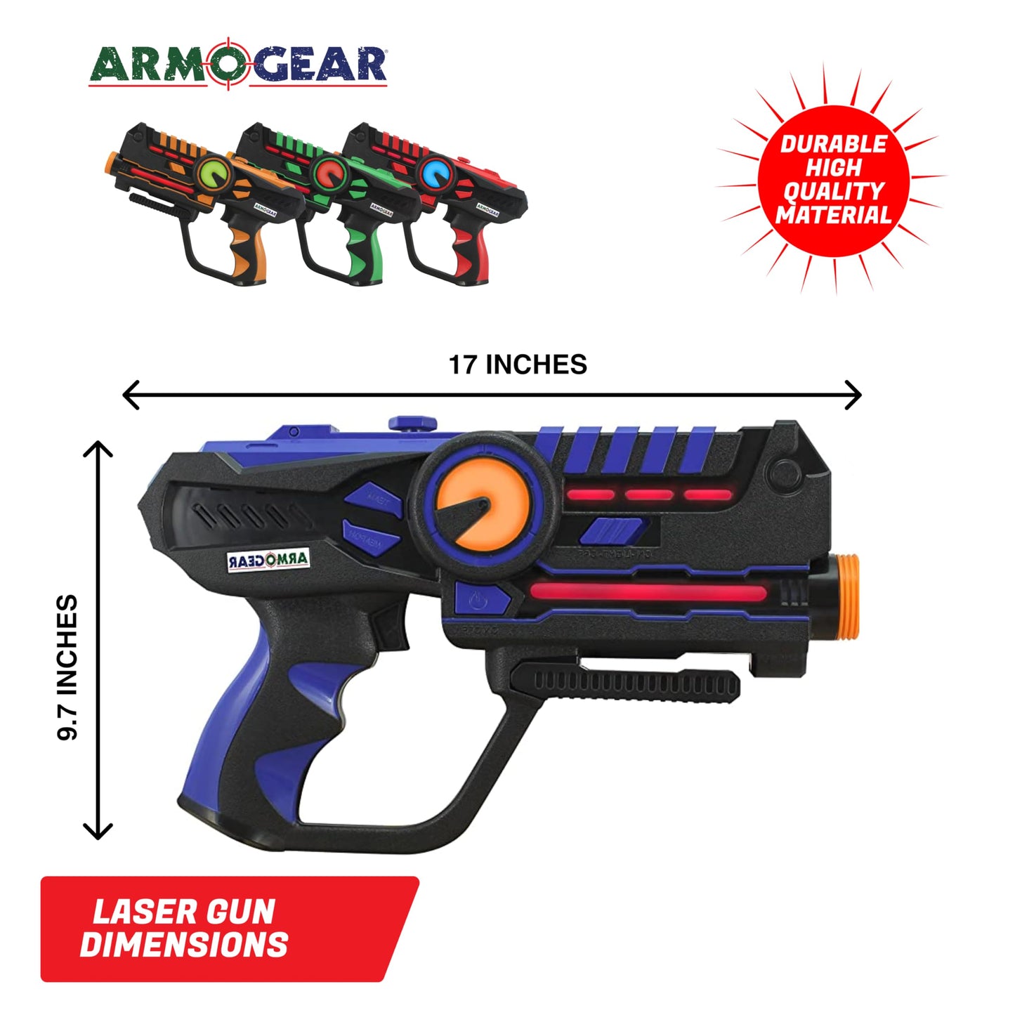 ArmoGear Set of 4 Laser Tag Guns with Vests — 150 ft Range, Night Vision, Invisibility Mode
