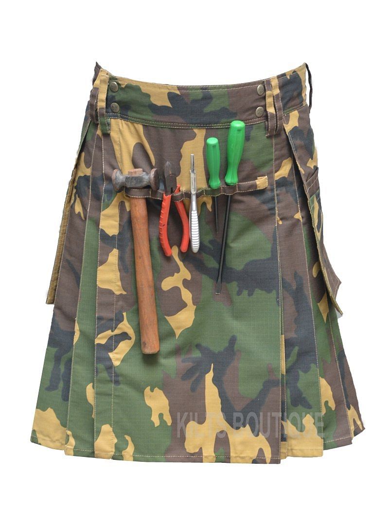 Army Camo Utility Work Wear Kilt Working Men with Pockets &  loops
