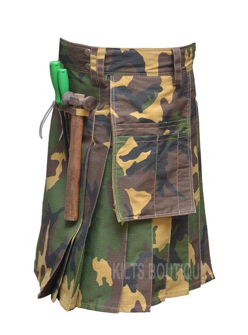 Army Camo Utility Work Wear Kilt Working Men with Pockets &  loops