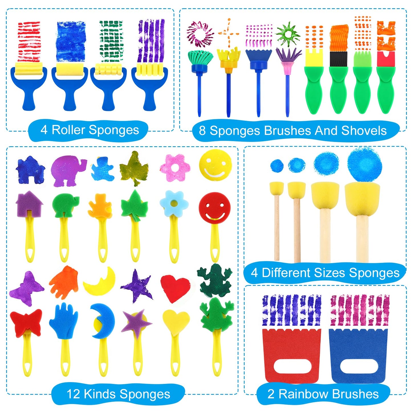 AROIC 64-Pack Washable Paint Set – 12 Colors Non-Toxic Finger Paints, Sponges, Brushes, Smock, Palettes & Storage Box
