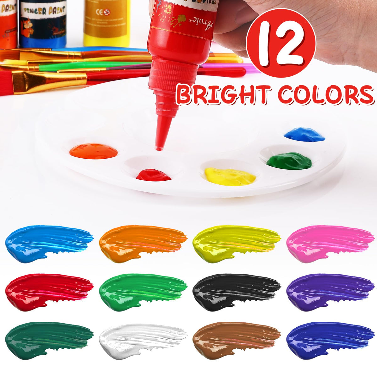 AROIC 12-Color Washable Finger Paint Set – Non-Toxic Kids Art Supplies in Gift Box