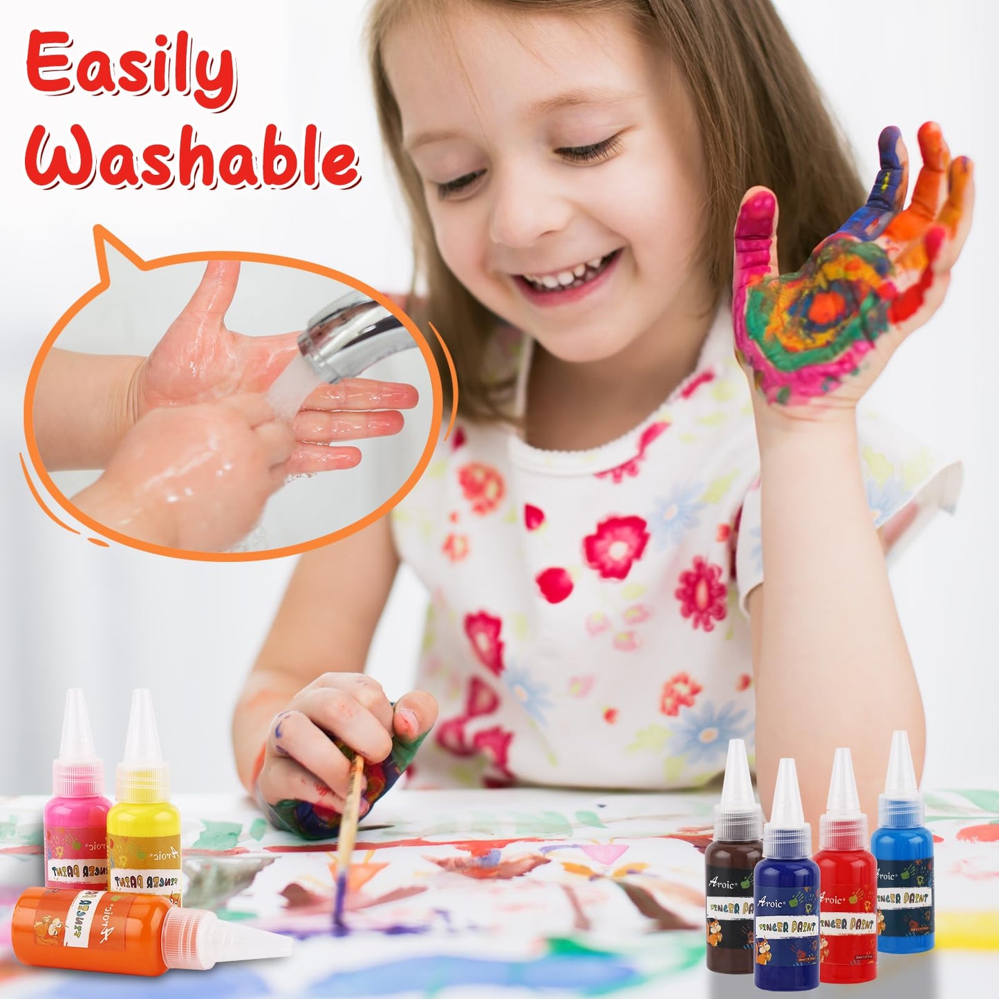 AROIC 12-Color Washable Finger Paint Set – Non-Toxic Kids Art Supplies in Gift Box