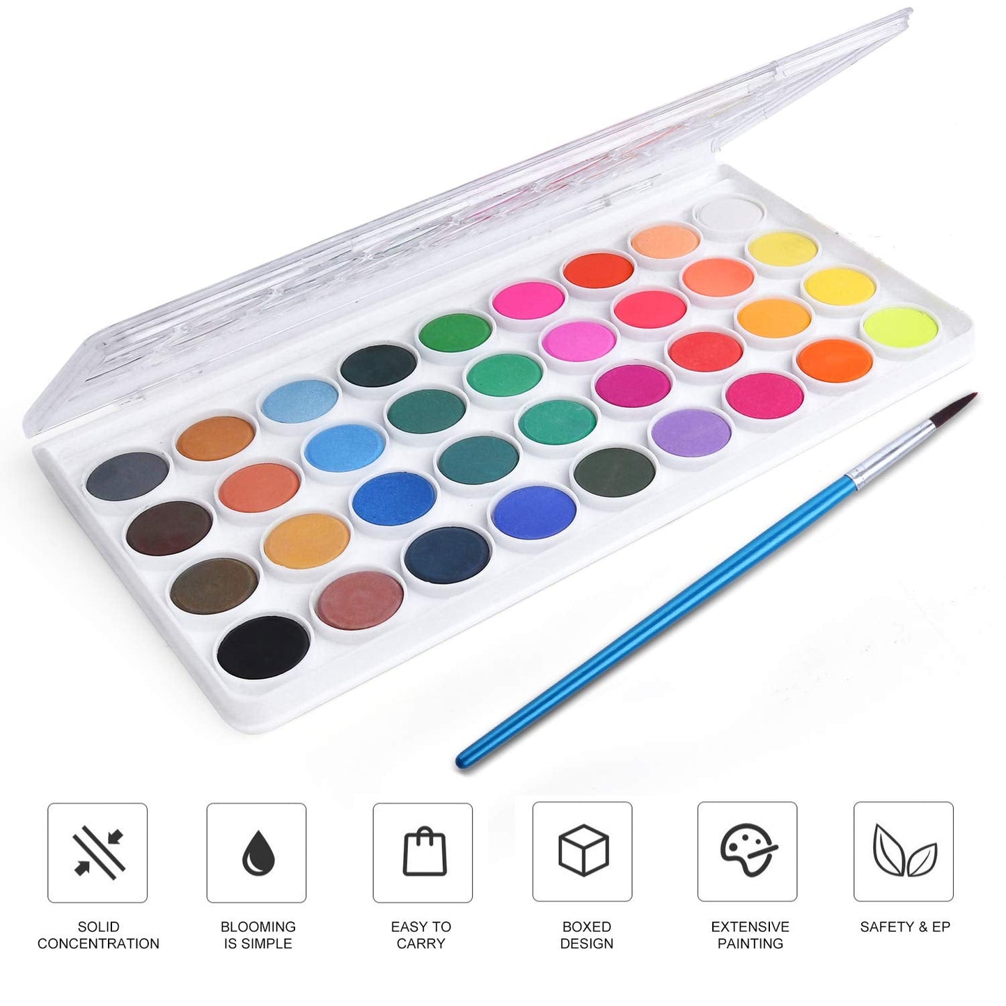 AROIC Watercolor Paint Set - 36 Colors, 10 Brushes, Non-Toxic & Washable