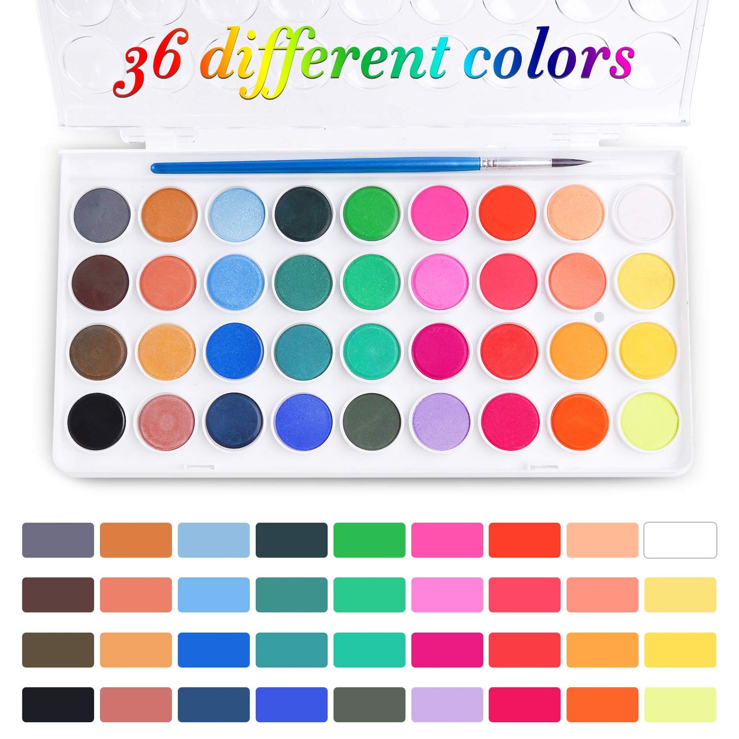 AROIC Watercolor Paint Set - 36 Colors, 10 Brushes, Non-Toxic & Washable