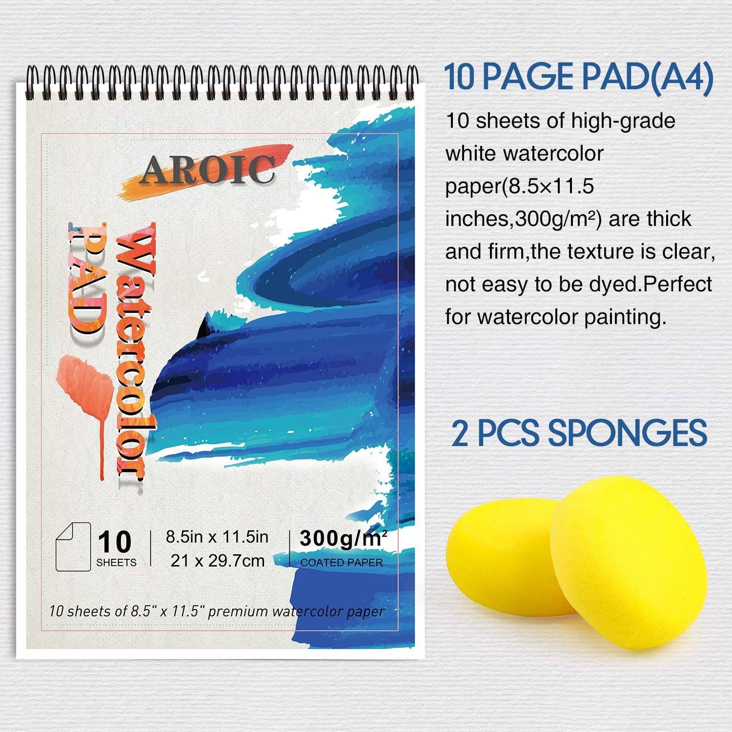 AROIC Watercolor Paint Set—48 Colors, 10-Page Pad, 6 Refillable Water Brush Pens